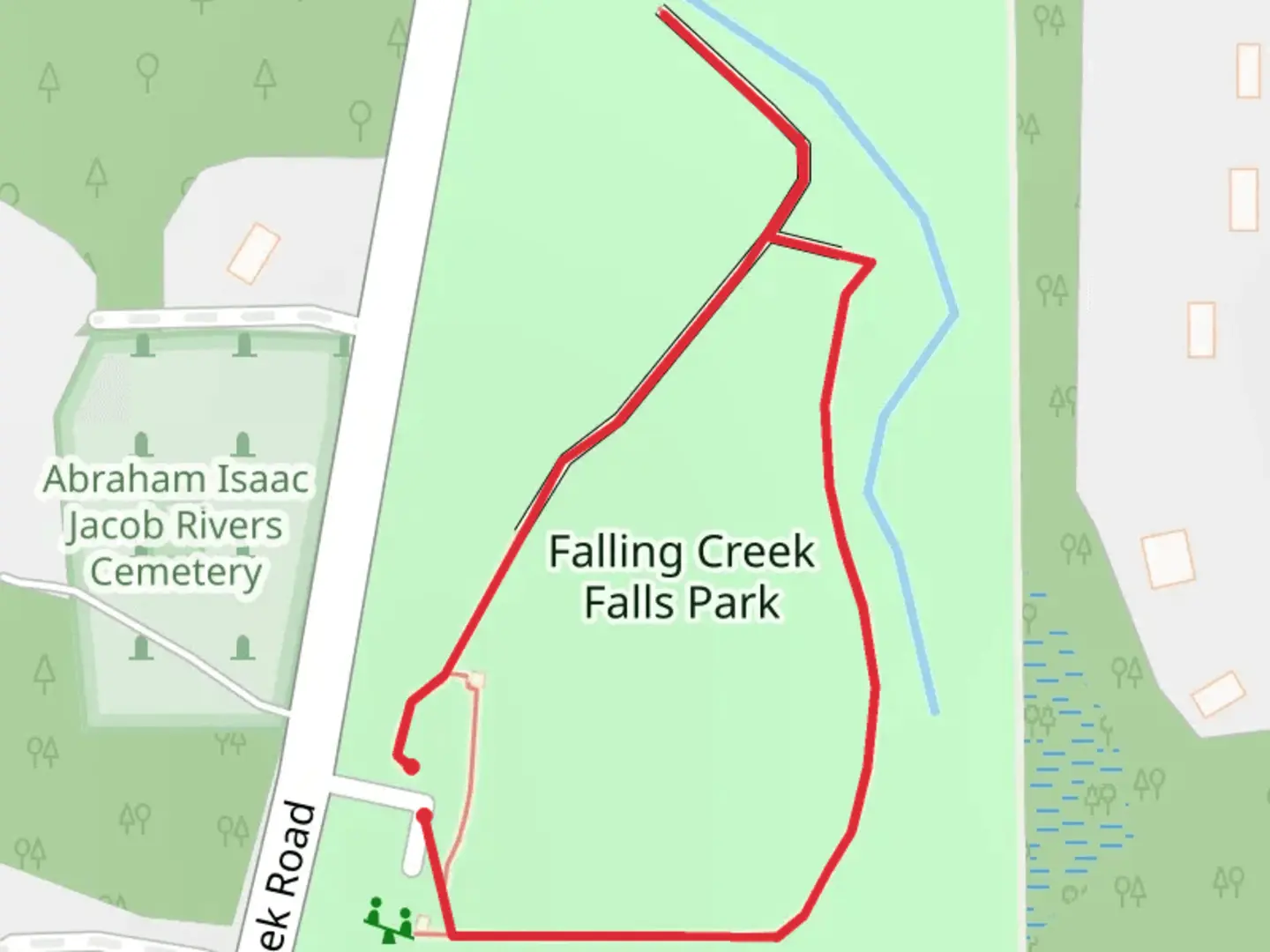 An image depicting the trail Falling Creek Falls Park Loop and its surrounding area.