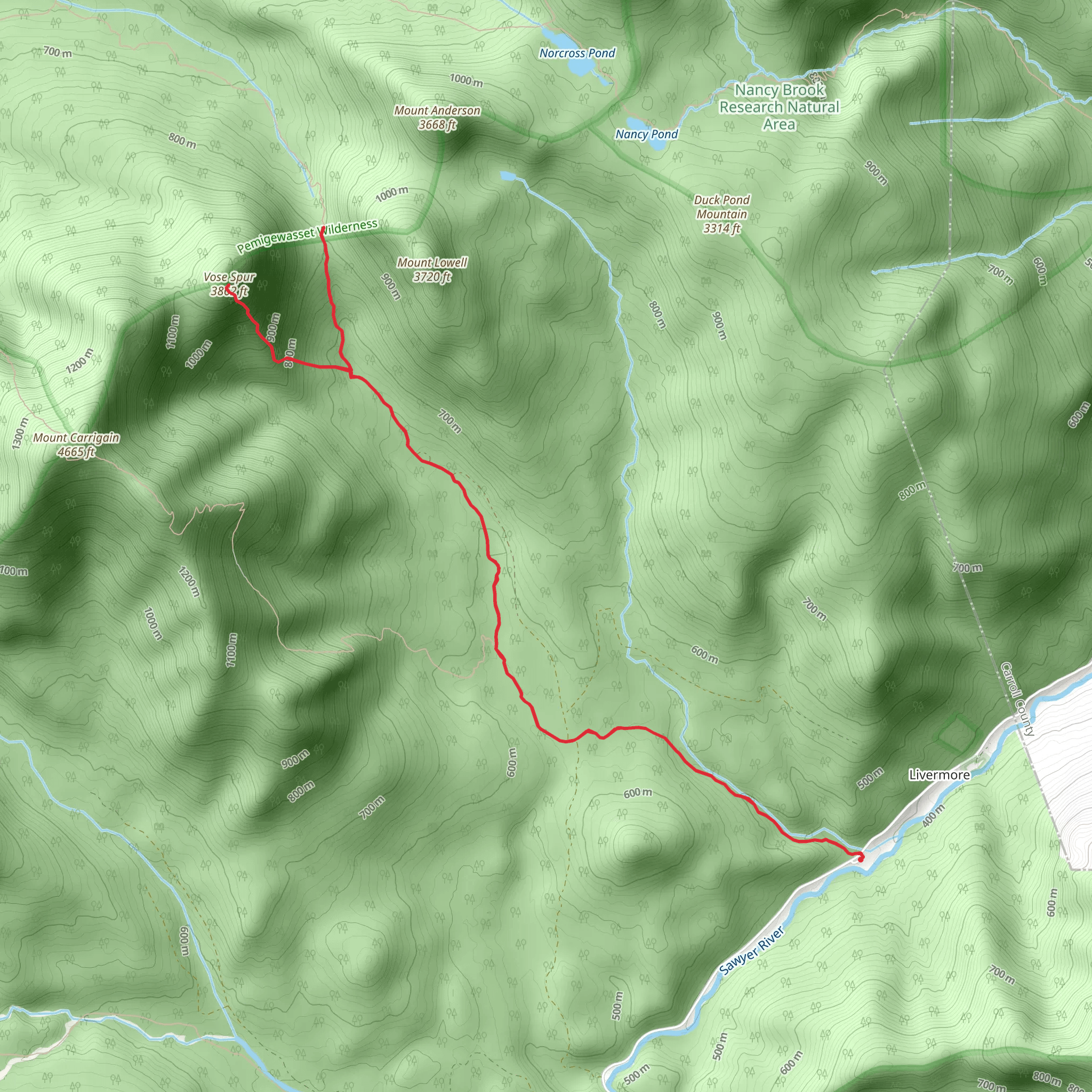 Vose Spur and Carrigan Notch Trail via Signal Ridge Trail mobile static map