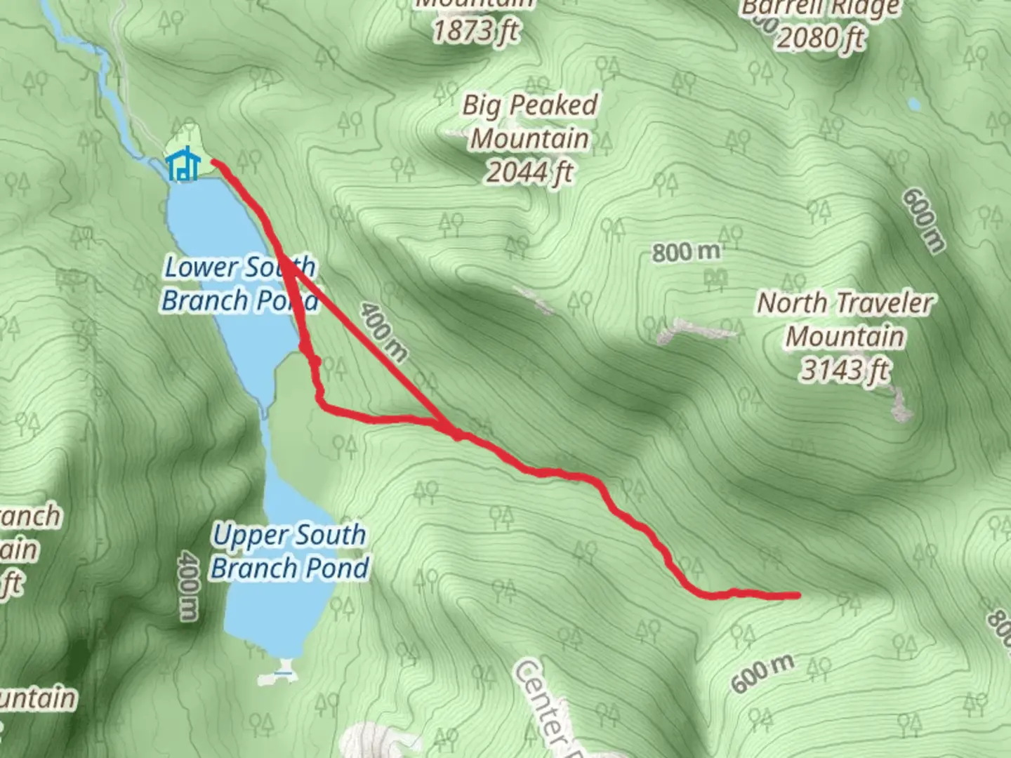 An image depicting the trail Howe Brook via Lower South Branch Pond and its surrounding area.