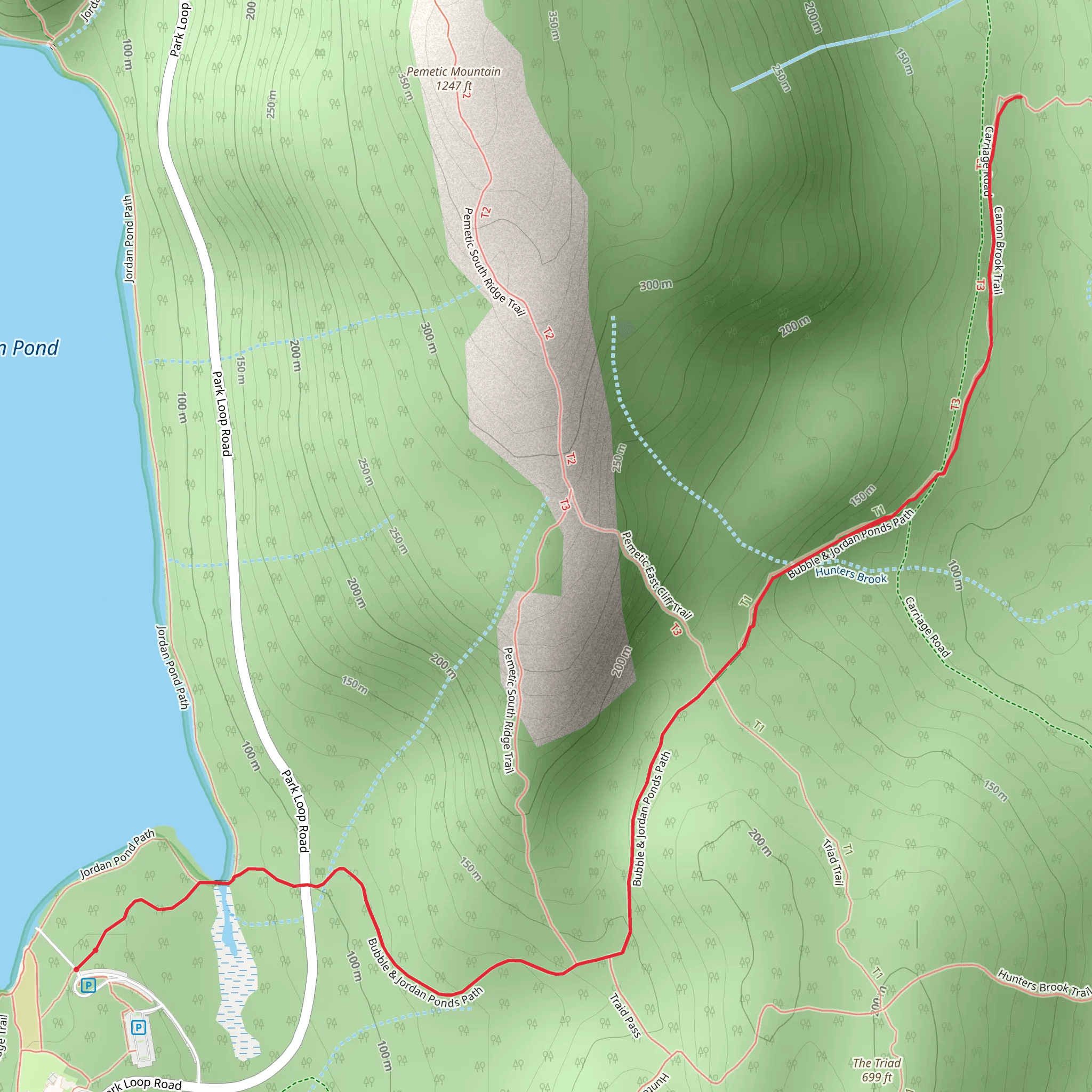 Bubble & Jordan Ponds Path Trail mobile static map