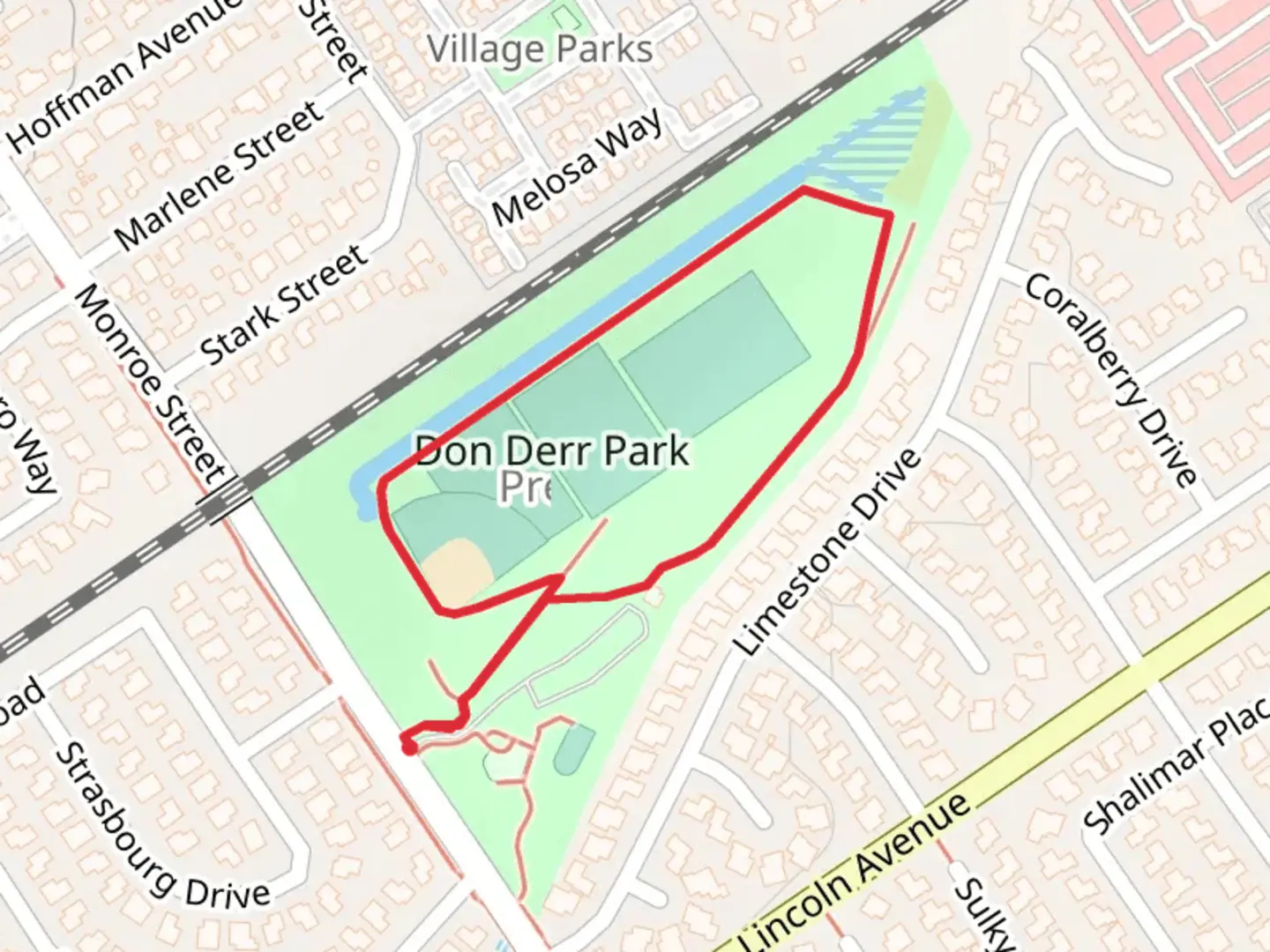 An image depicting the trail Don Derr Park Loop and its surrounding area.