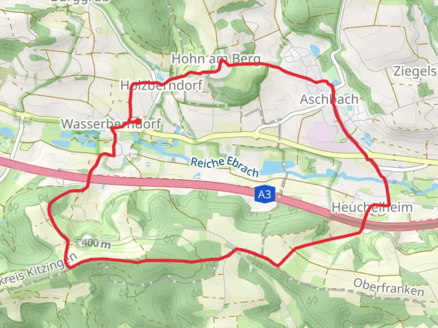 An image depicting the trail Rundweg Aschbach and Heuchelheim Loop and its surrounding area.