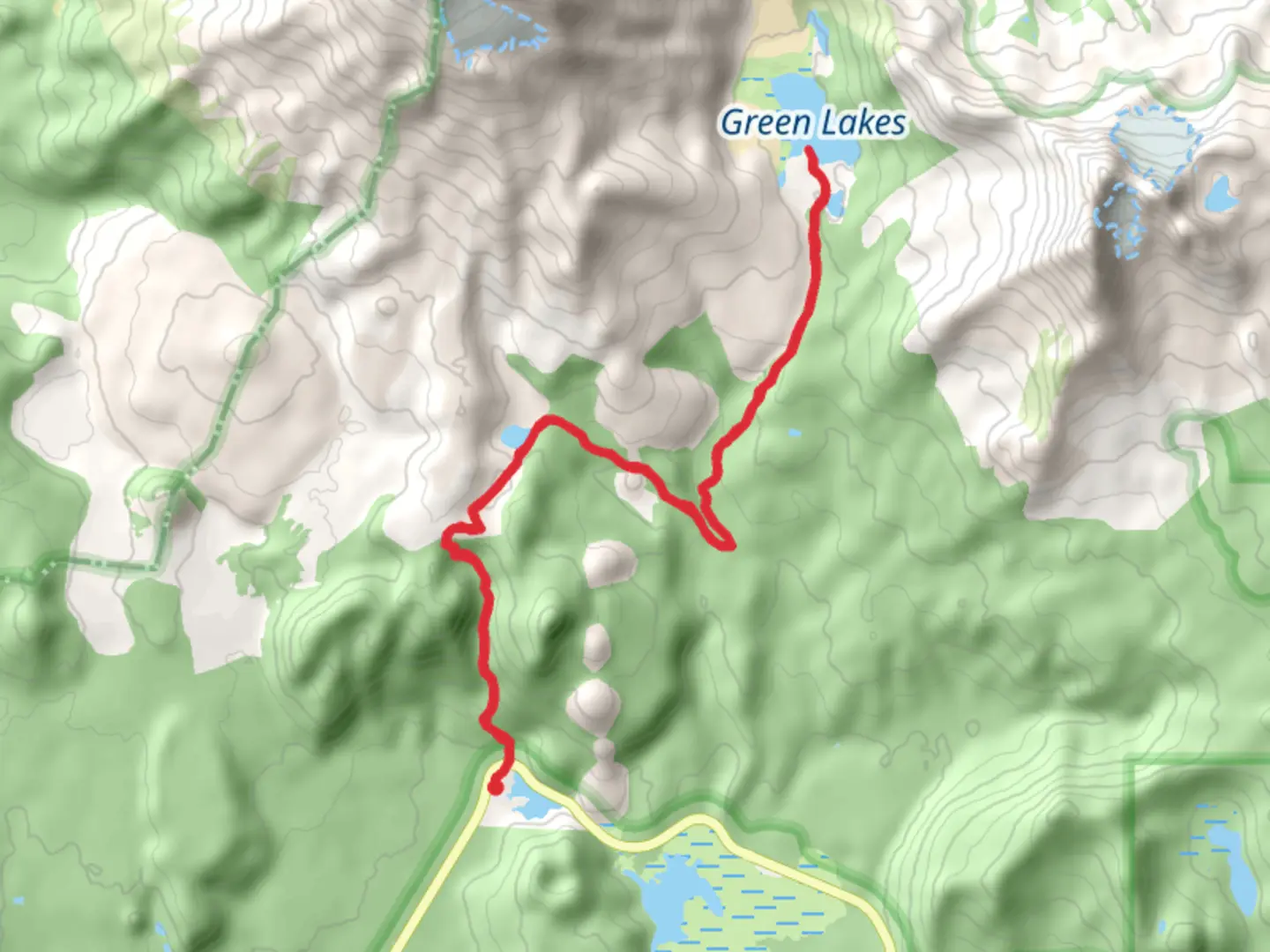 An image depicting the trail Green Lakes Trail Out and Back and its surrounding area.