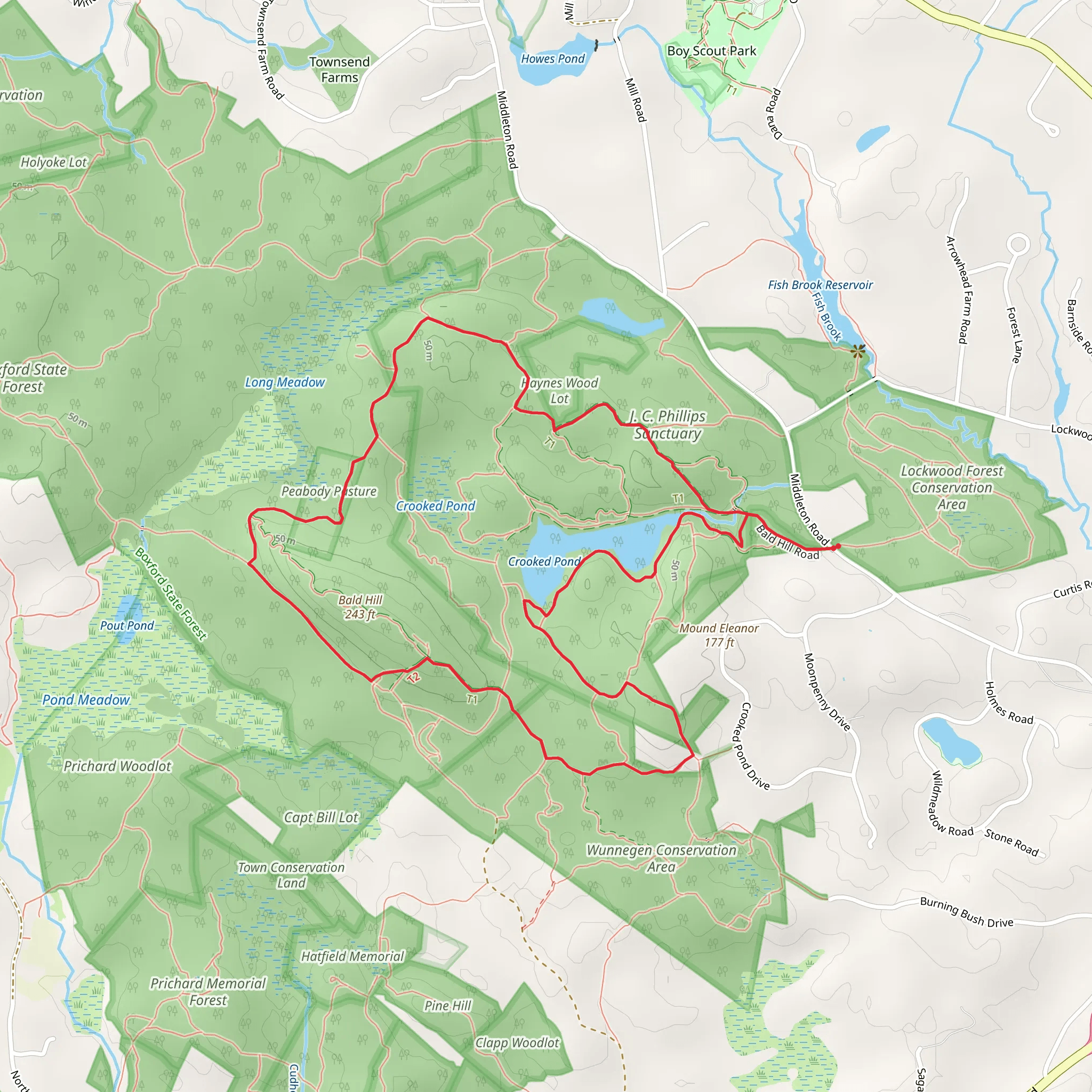 Bald Hill and Crooked Pond Loop mobile static map