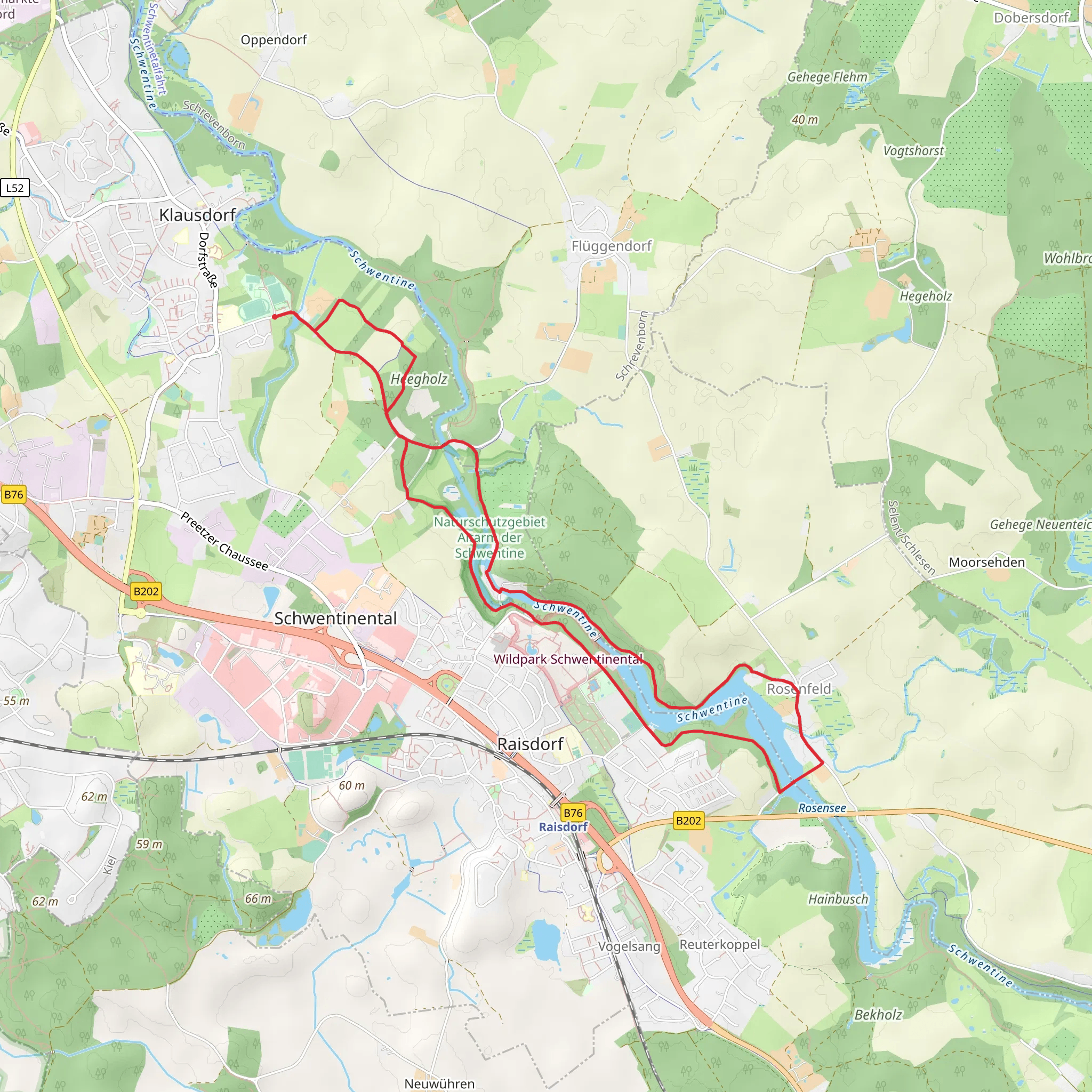 Naturschutzgebiet Altarm der Schwentine, Rosensee and Raisdorfer Mühle Loop mobile static map