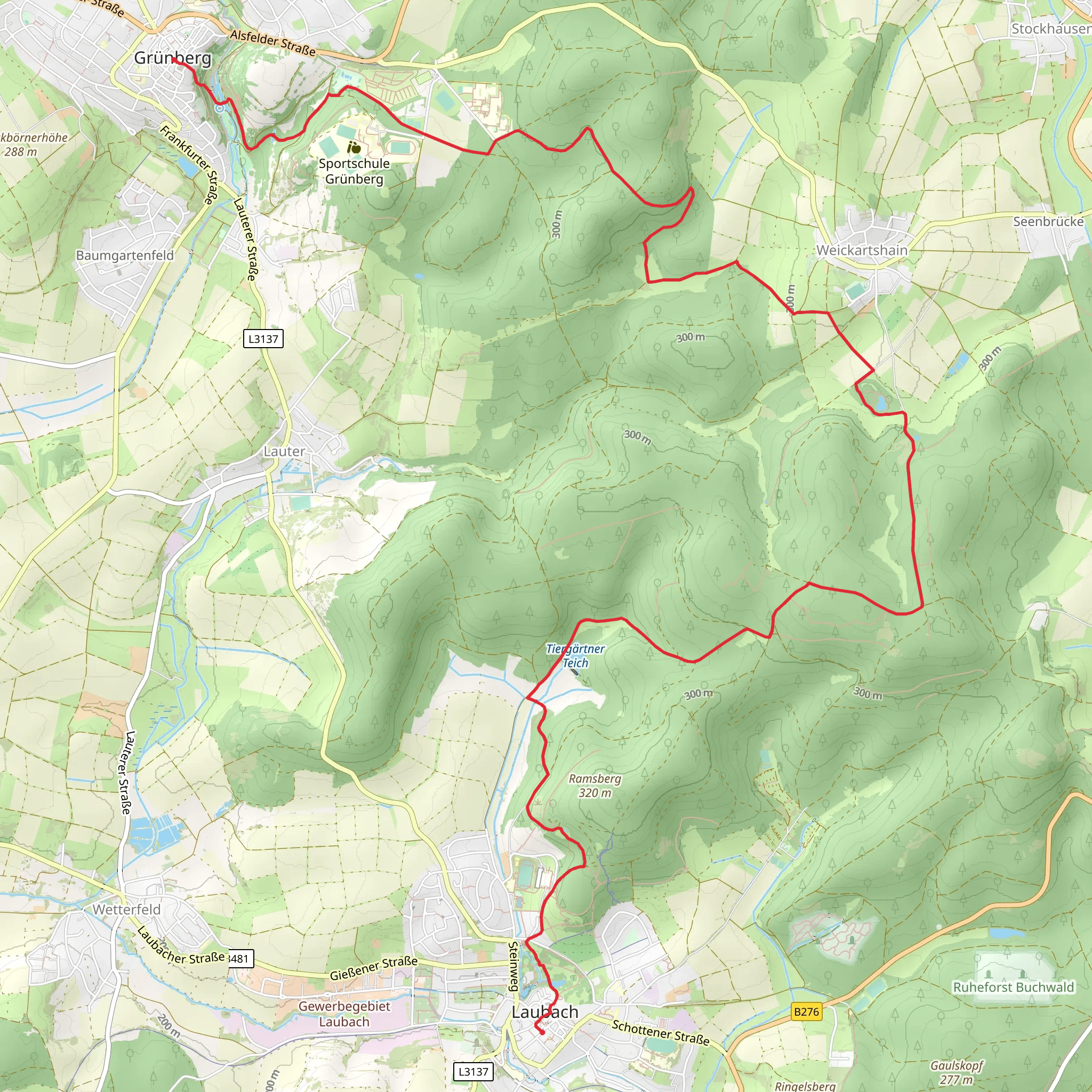 Laubach to Grünberg via Residenzenring mobile static map