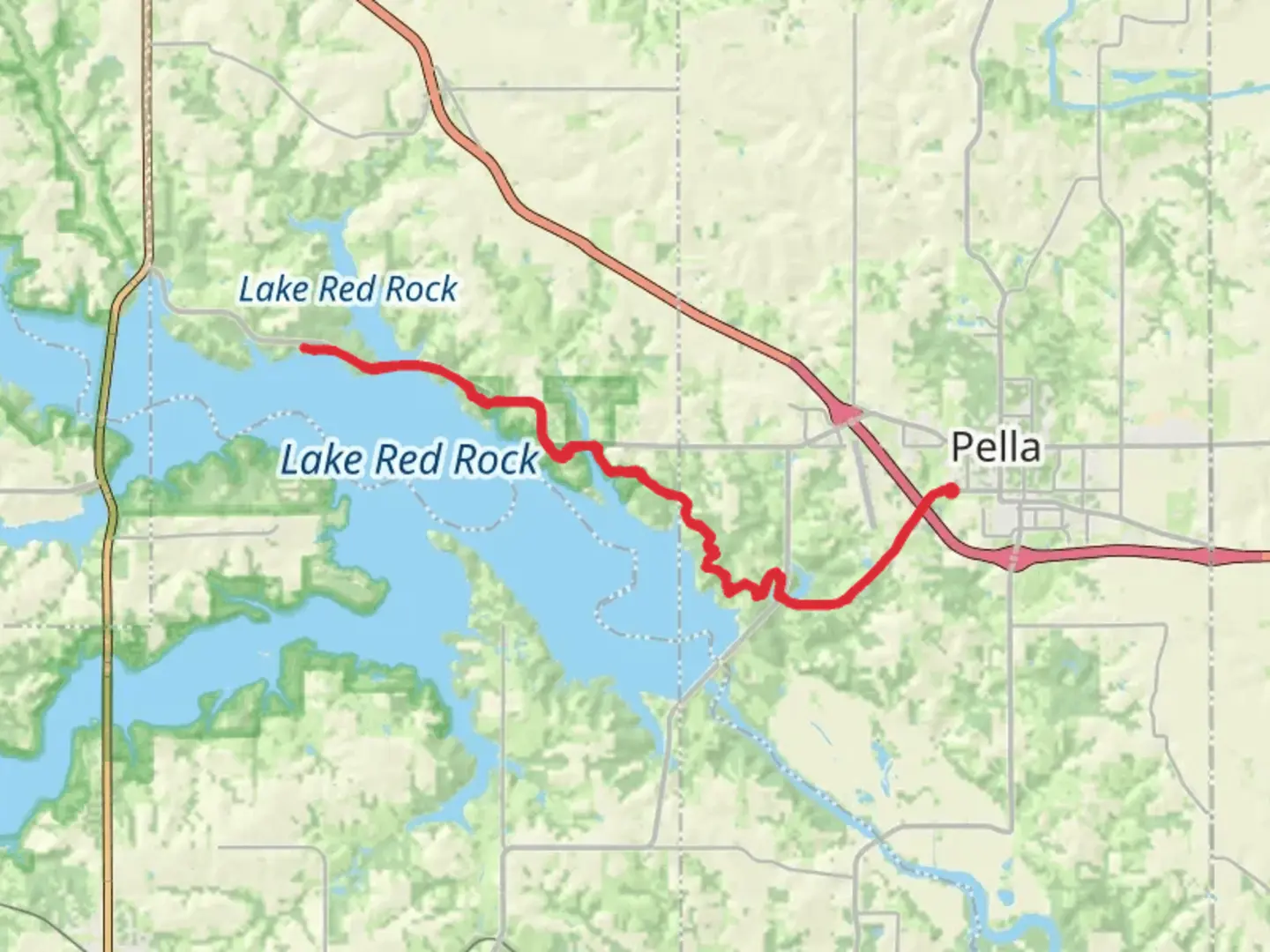 An image depicting the trail Walk along Lake Red Rock and its surrounding area.