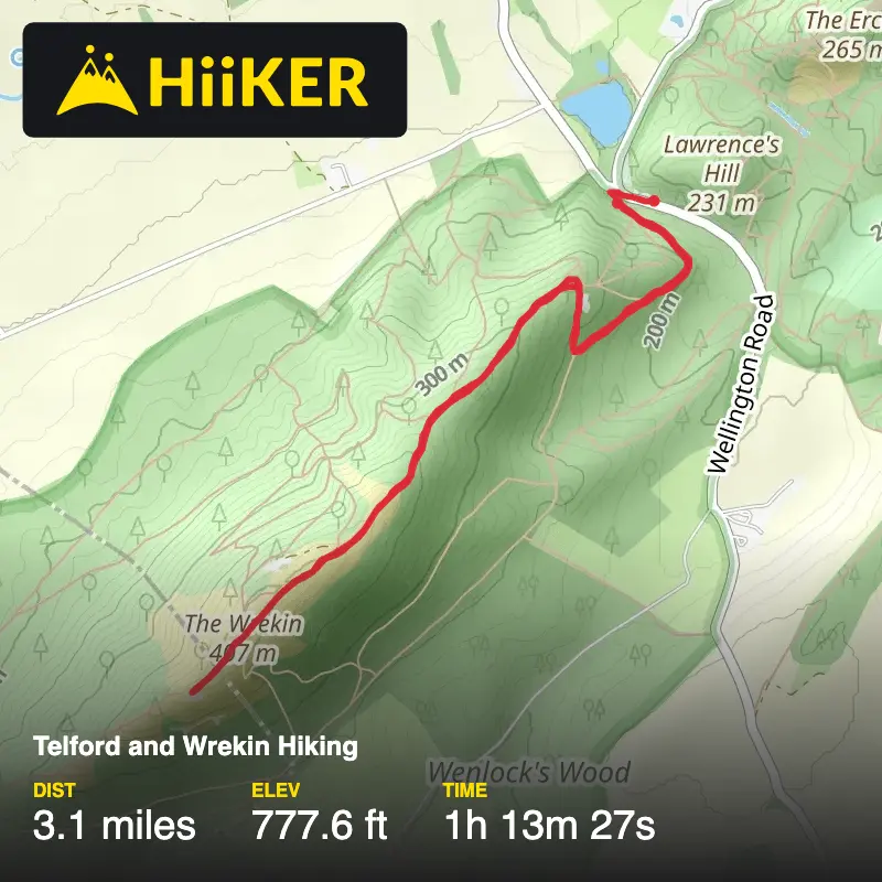 A map preview of the recording Telford and Wrekin Hiking.