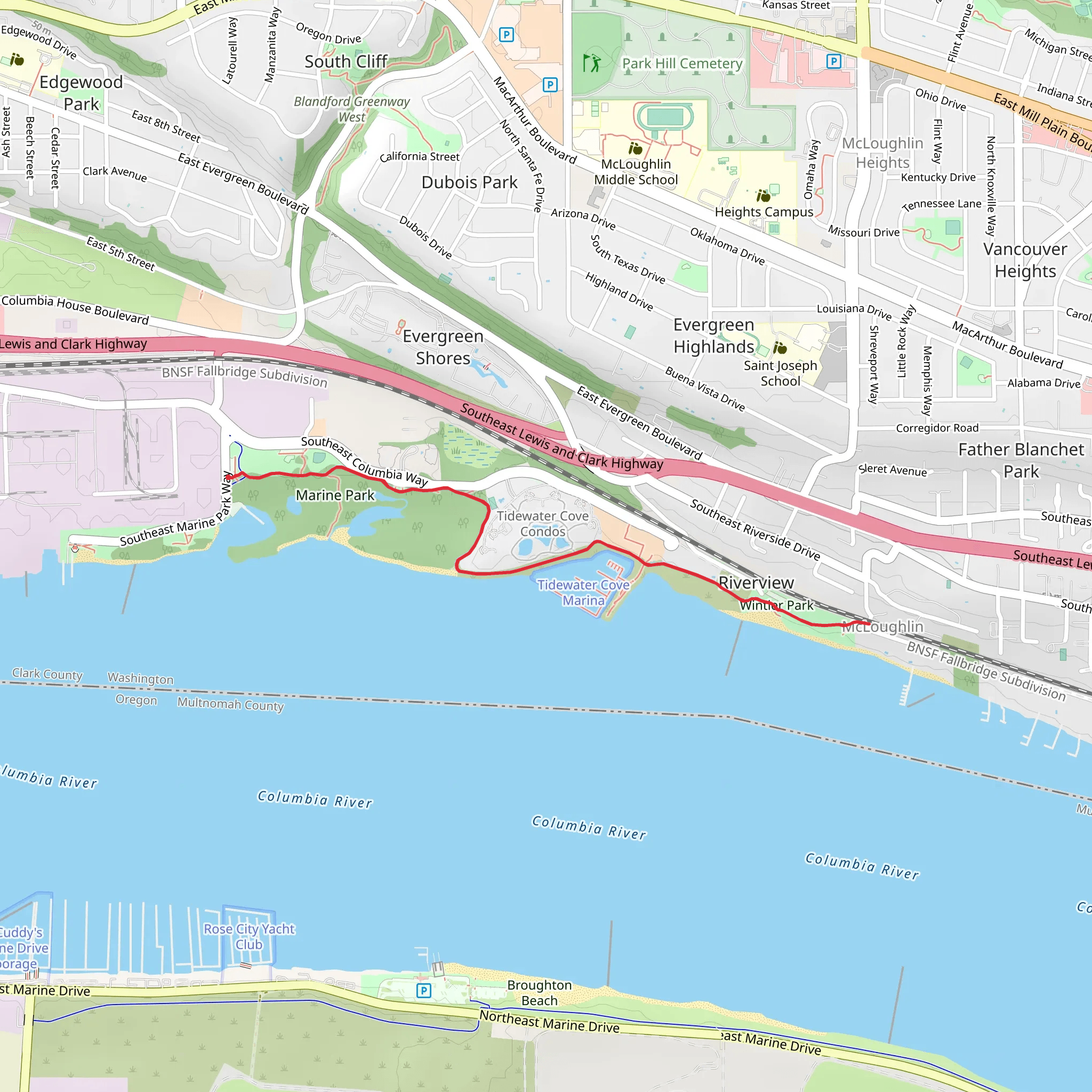 Columbia Riverfront Renaissance Trail Out and Back mobile static map