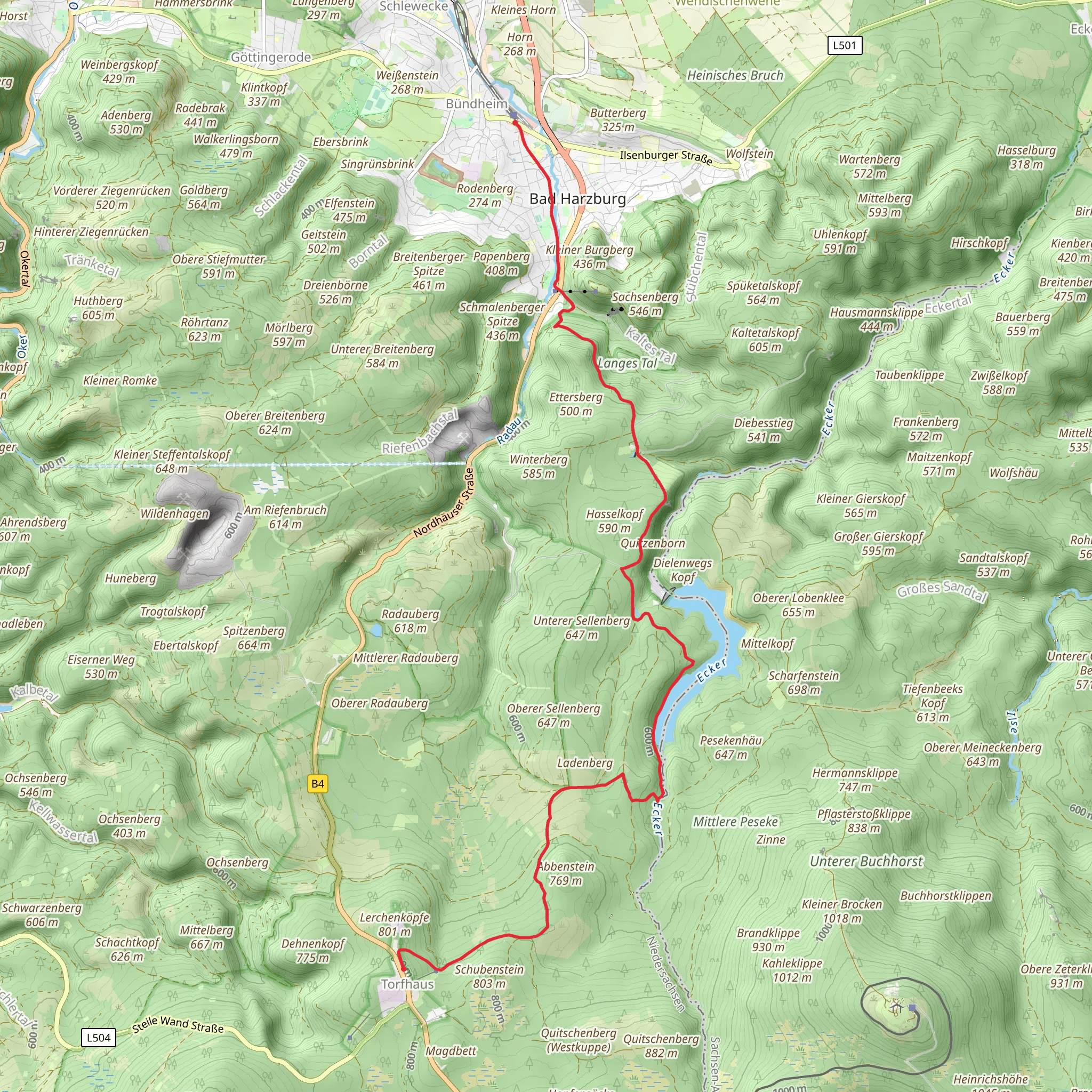 Torfhaus to Bad Harzburg Walk via Eckertalsperre and Eckertalsperren Rundweg mobile static map