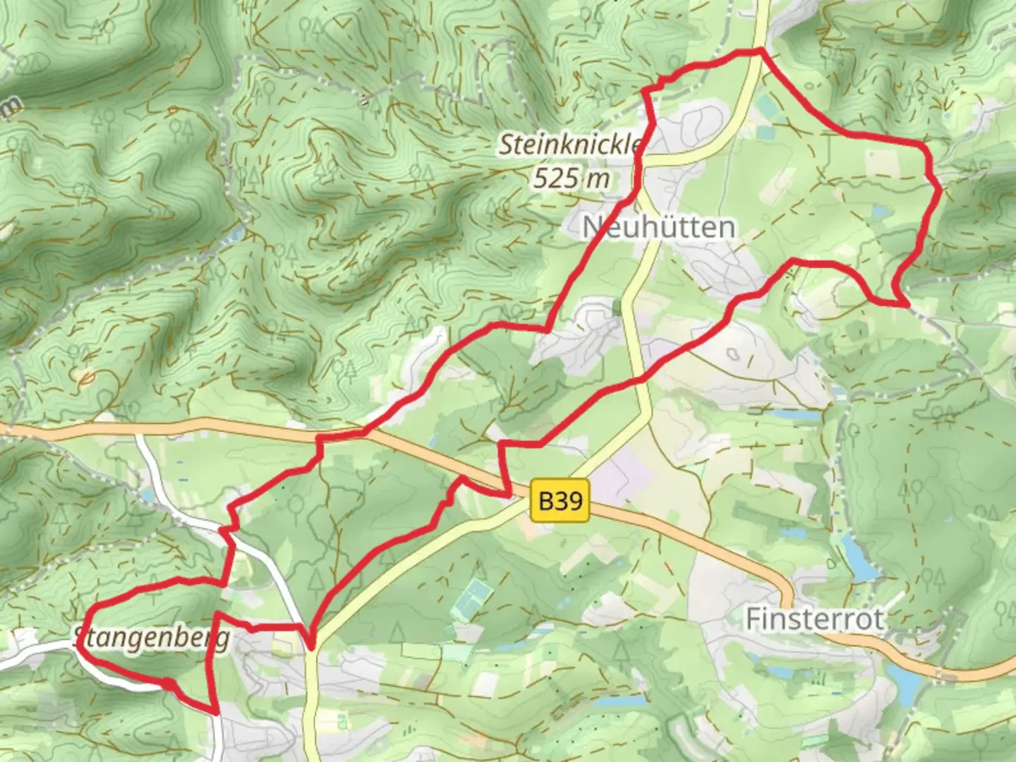 An image depicting the trail Wüstenrot Rundwanderweg and Idyllische Strasse and its surrounding area.