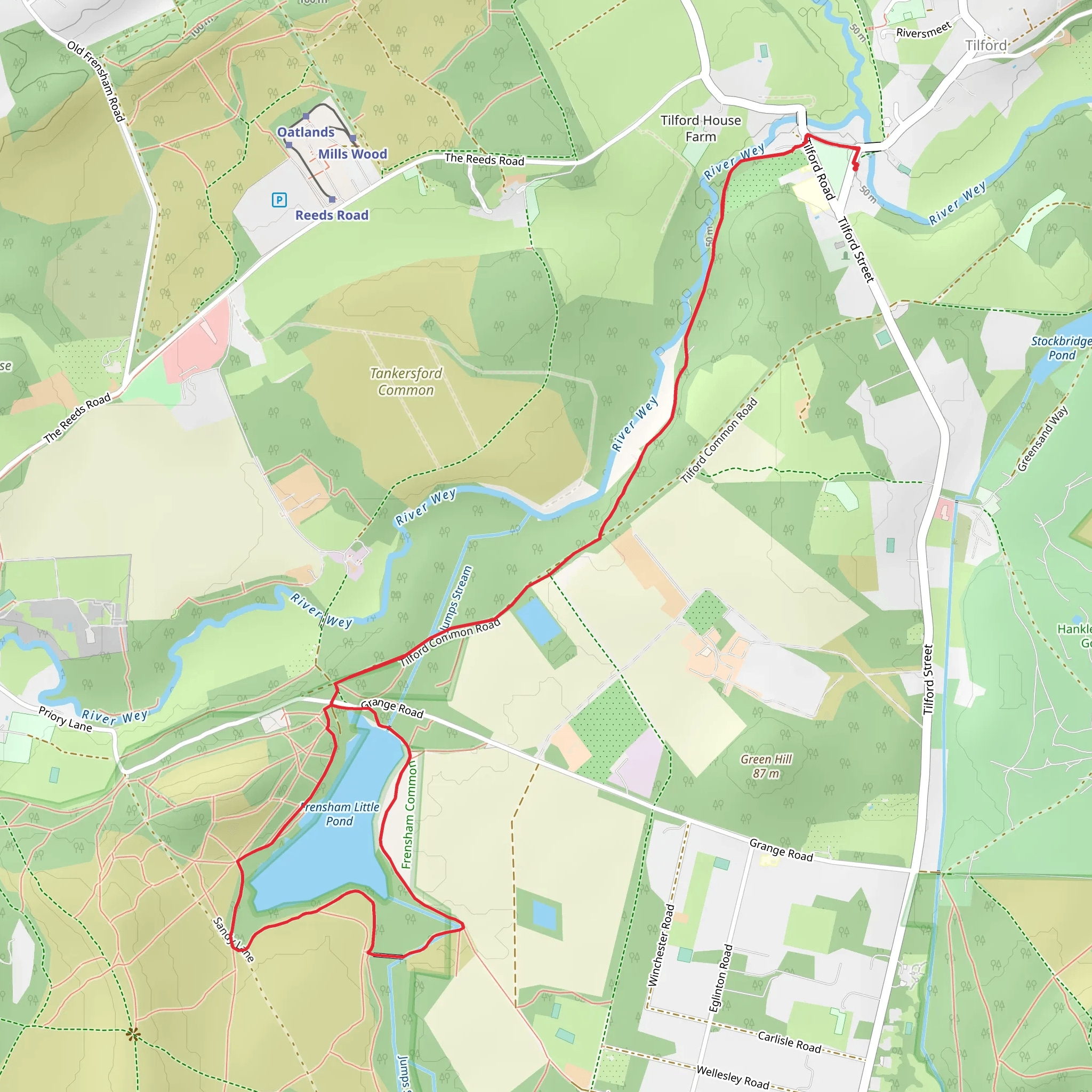 Frensham Little Pond Loop from Tilford Green mobile static map