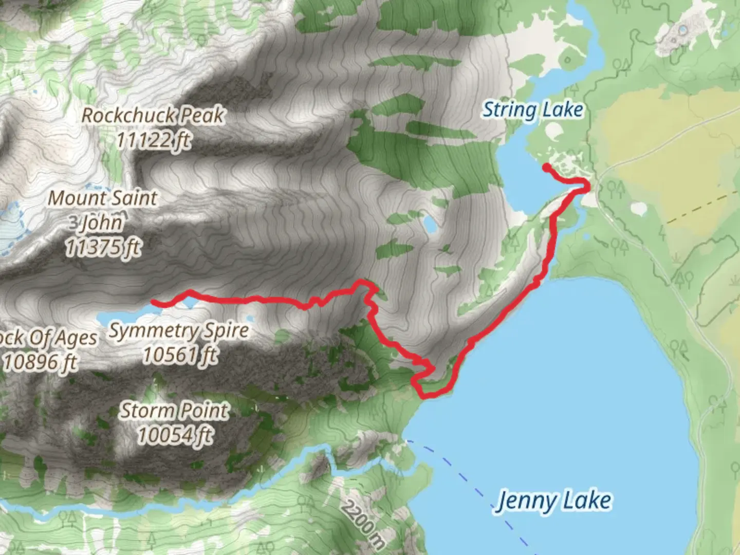An image depicting the trail Lake of the Crags via String Lake Loop Trail and its surrounding area.