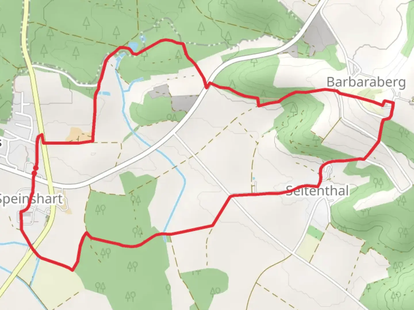 An image depicting the trail Speinshart Barbaraberg Loop and its surrounding area.