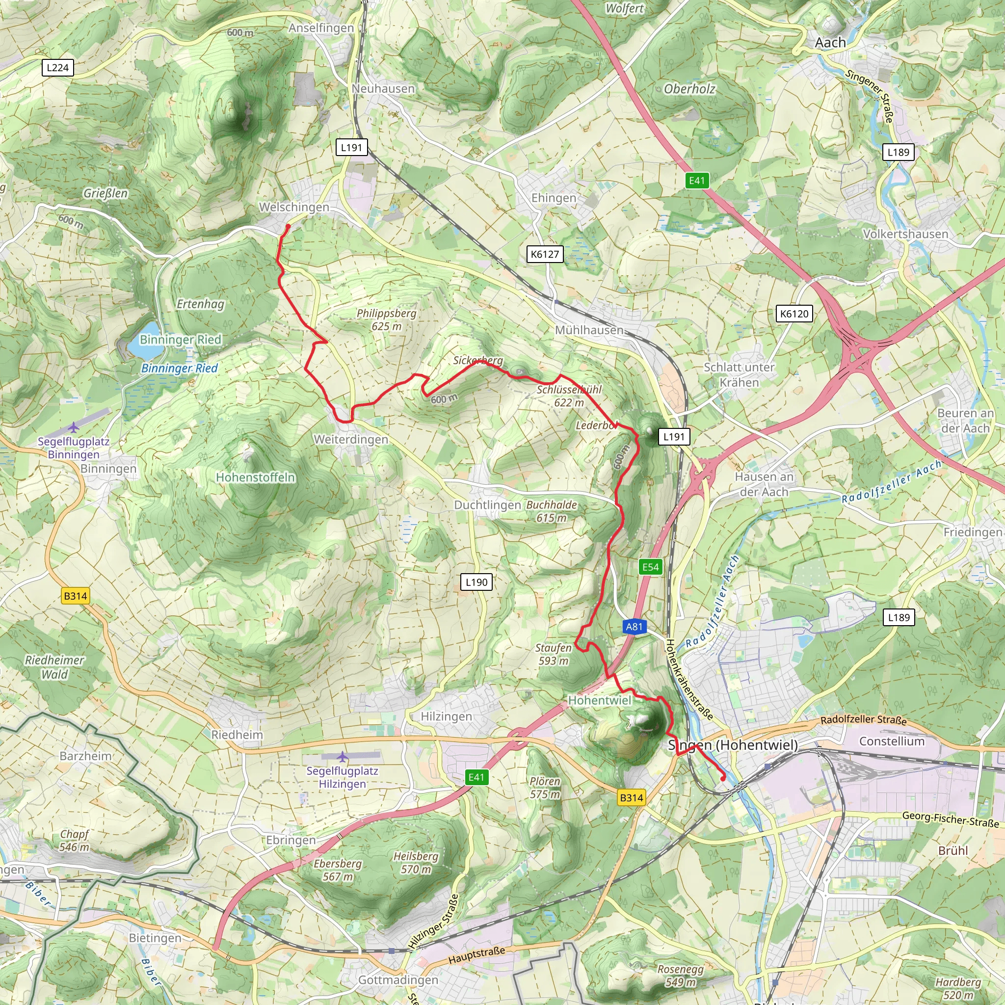 Singen to Welschingen Walk mobile static map