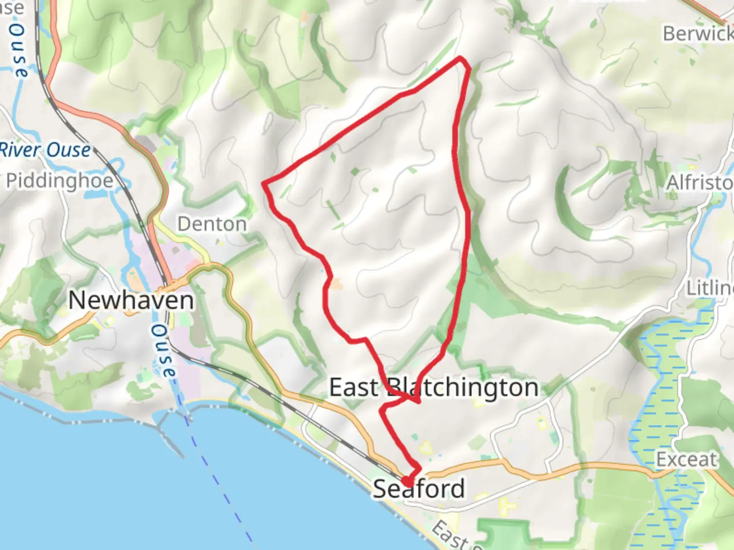 An image depicting the trail Bishopstone Northern Loop from Seaford and its surrounding area.