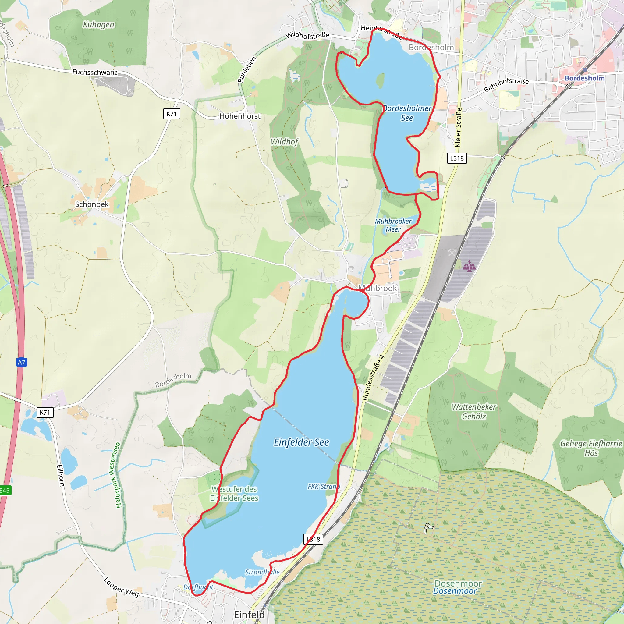 Bordesholmer See and Einfelder See Loop mobile static map