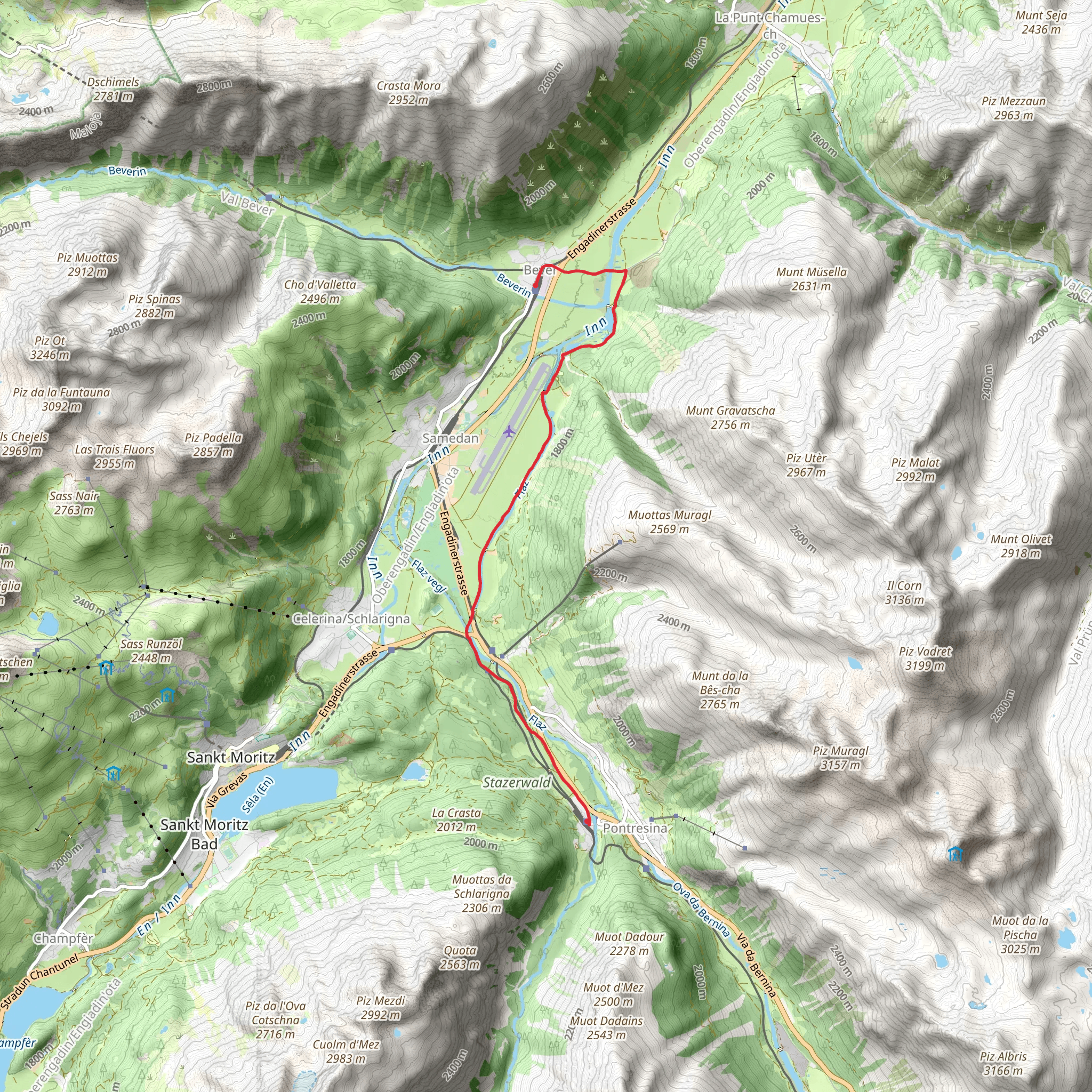 Pontresina - Bever Trail mobile static map