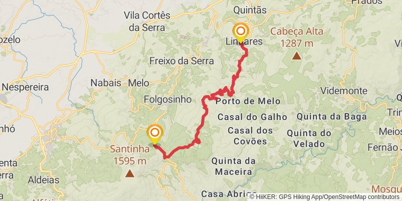 GR 22 - Historical Villages Of Portugal stage 15 Map