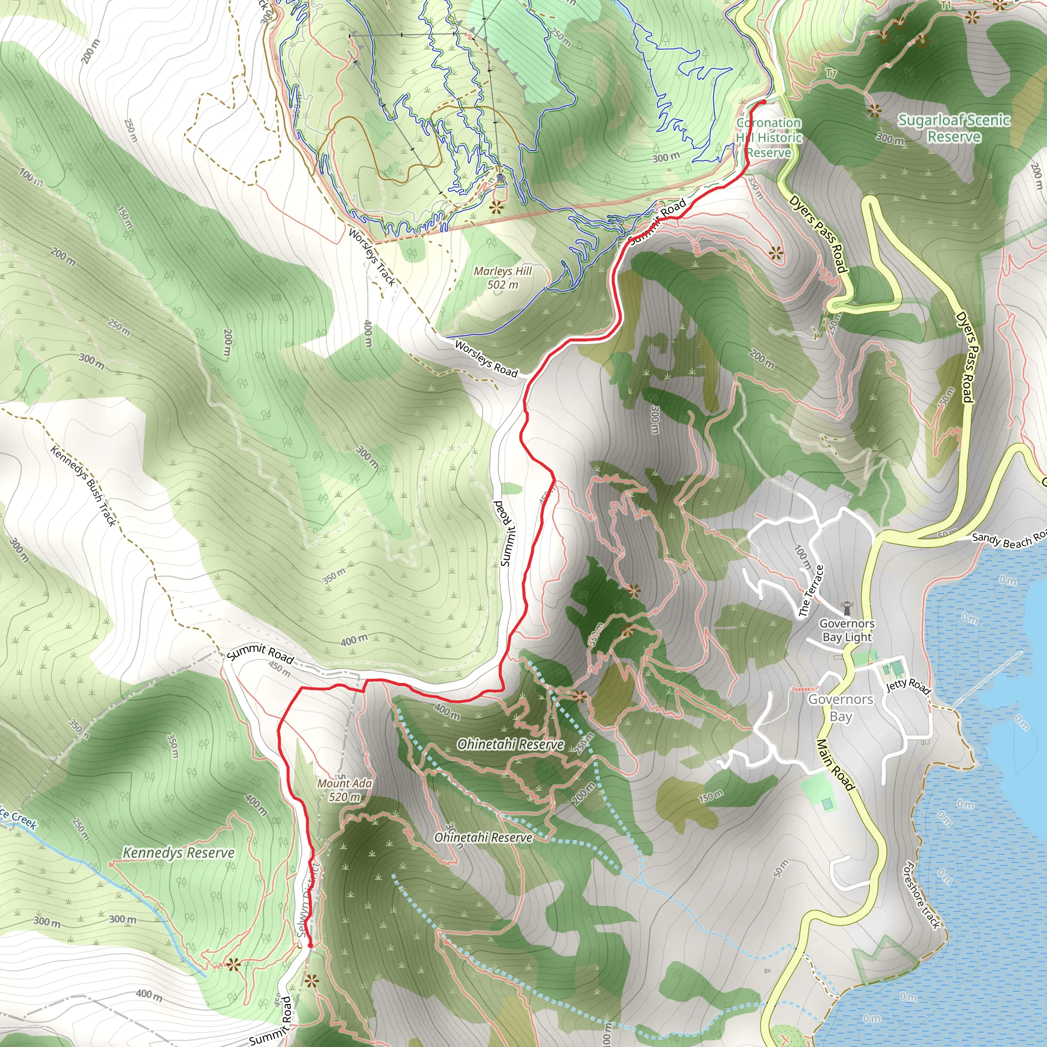 Crater Rim - Sign of the Kiwi to Sign of the Bellbird mobile static map