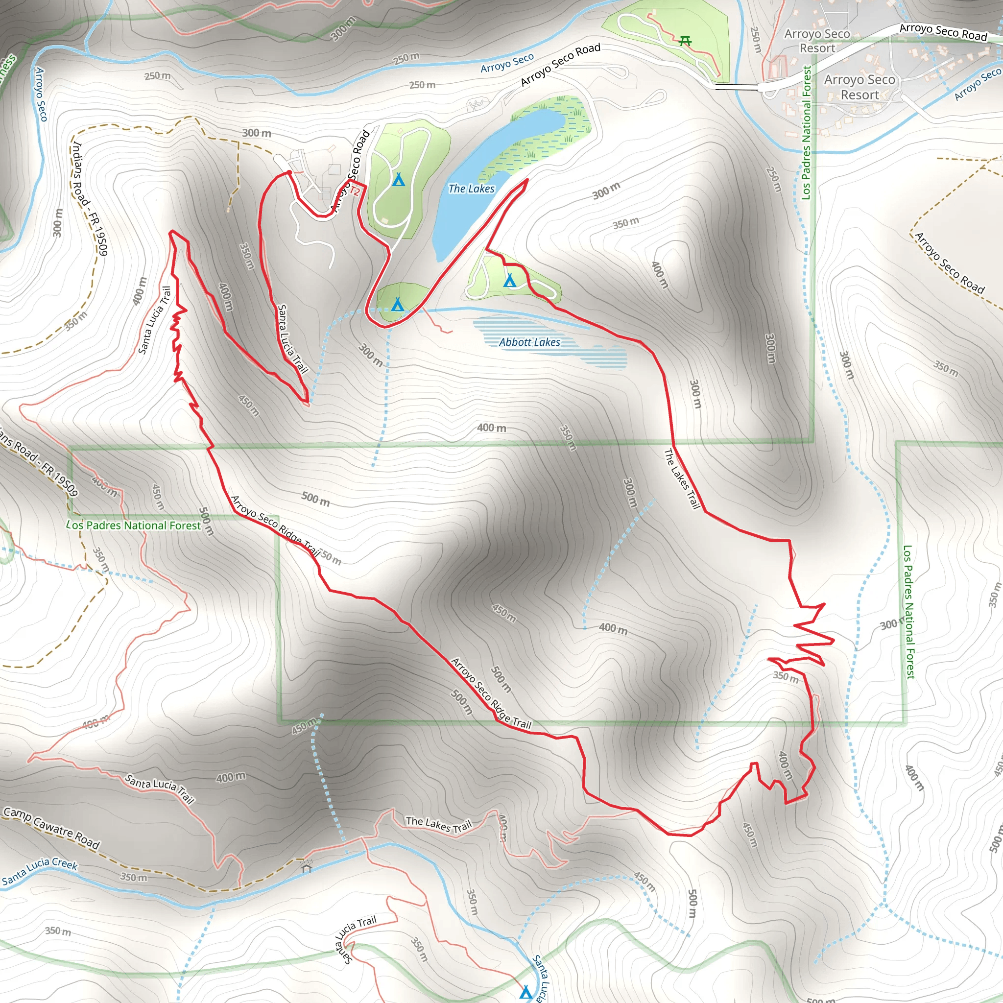 Abbott Lakes via Arroyo Seco Ridge Trail mobile static map