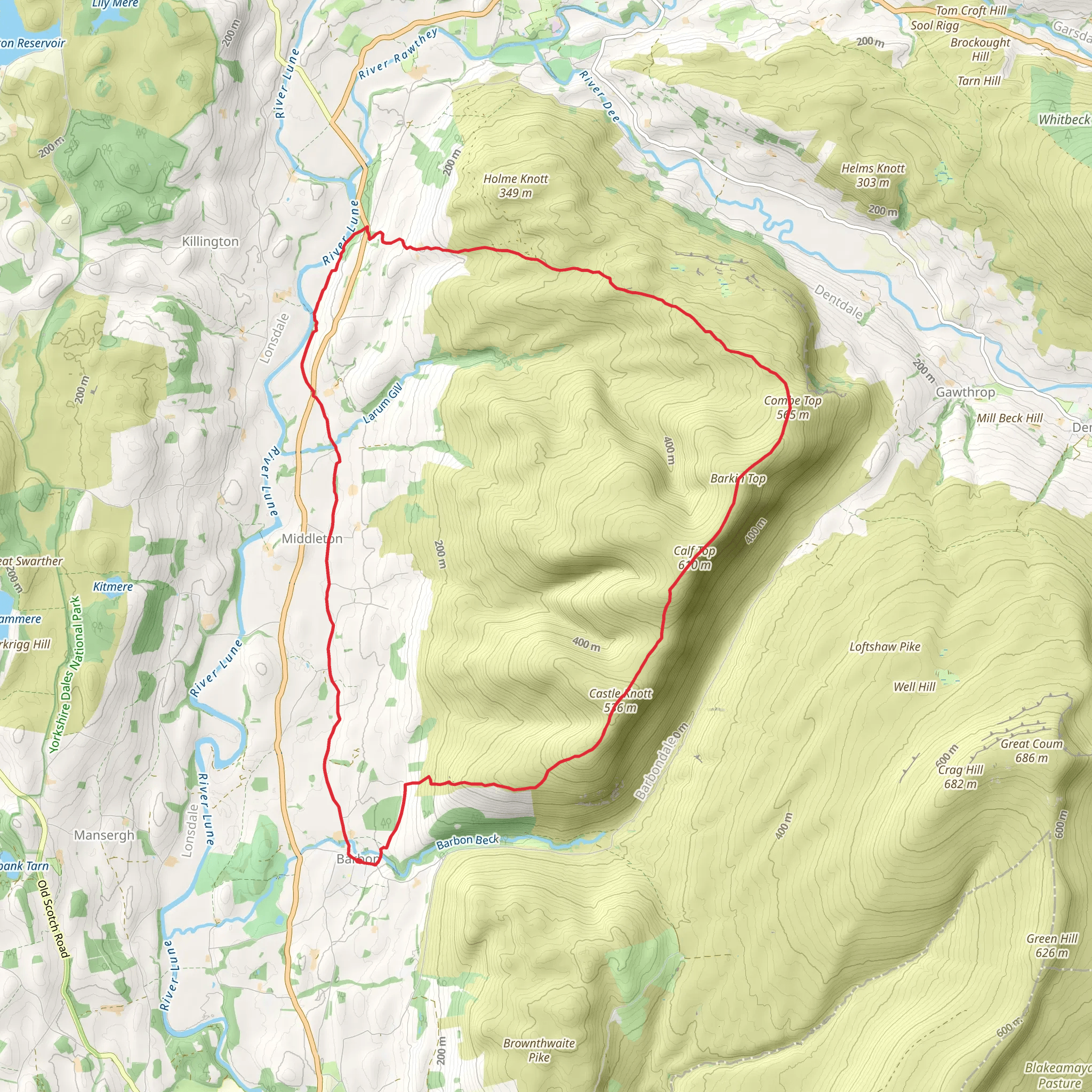 Barbon - Castle Knott - Calf Top and Middleton Fell mobile static map
