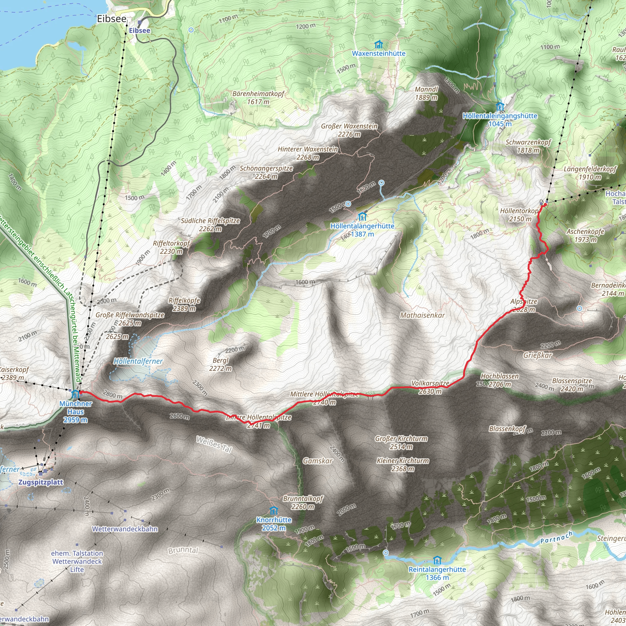 Zugspitze to Alpspitze via Aeussere and Jubilaeumsgrat mobile static map