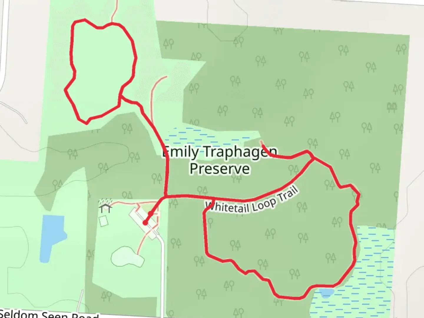 An image depicting the trail Meadow Trail and Whitetail Loop Trail in Emily Traphagen Preserve and its surrounding area.