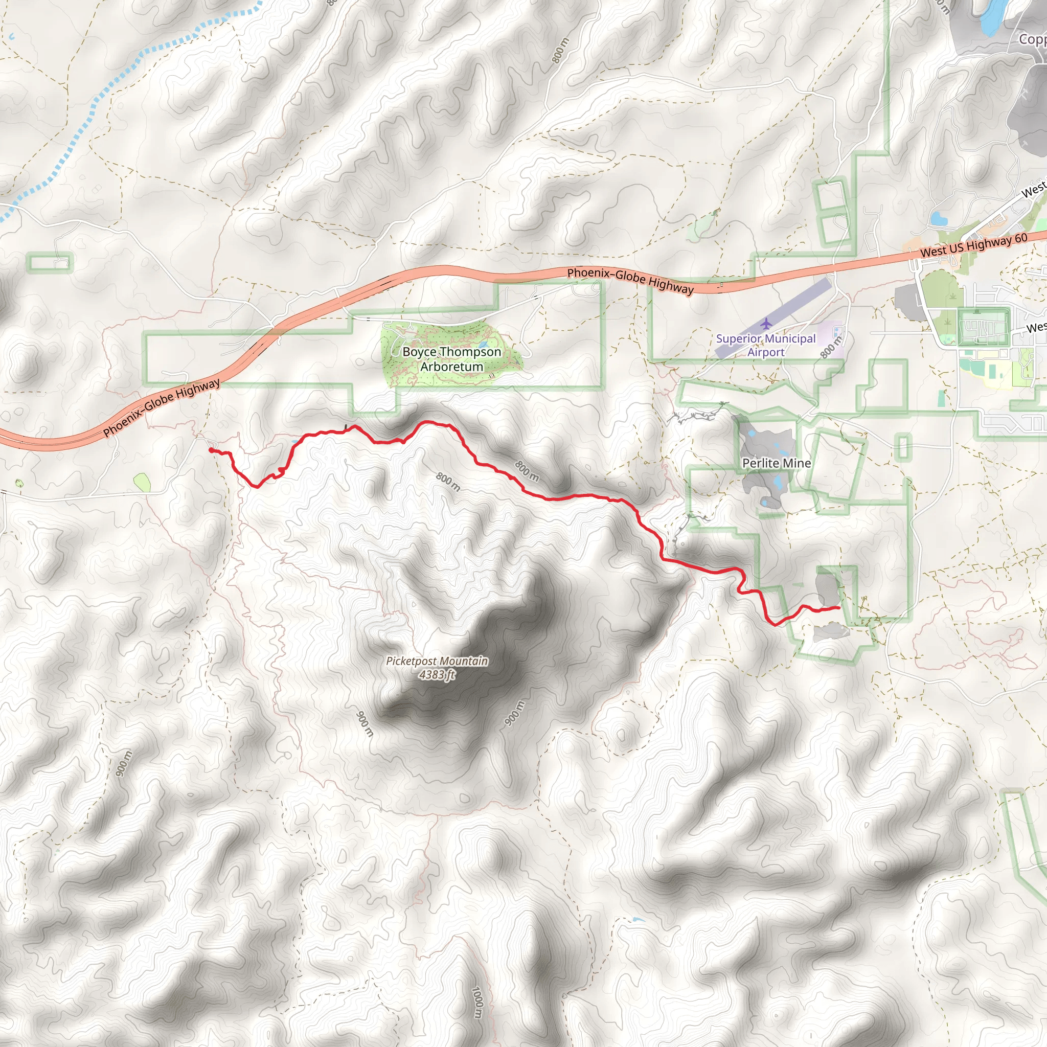 Legends of Superior trail and Arnett Canyon Trail mobile static map
