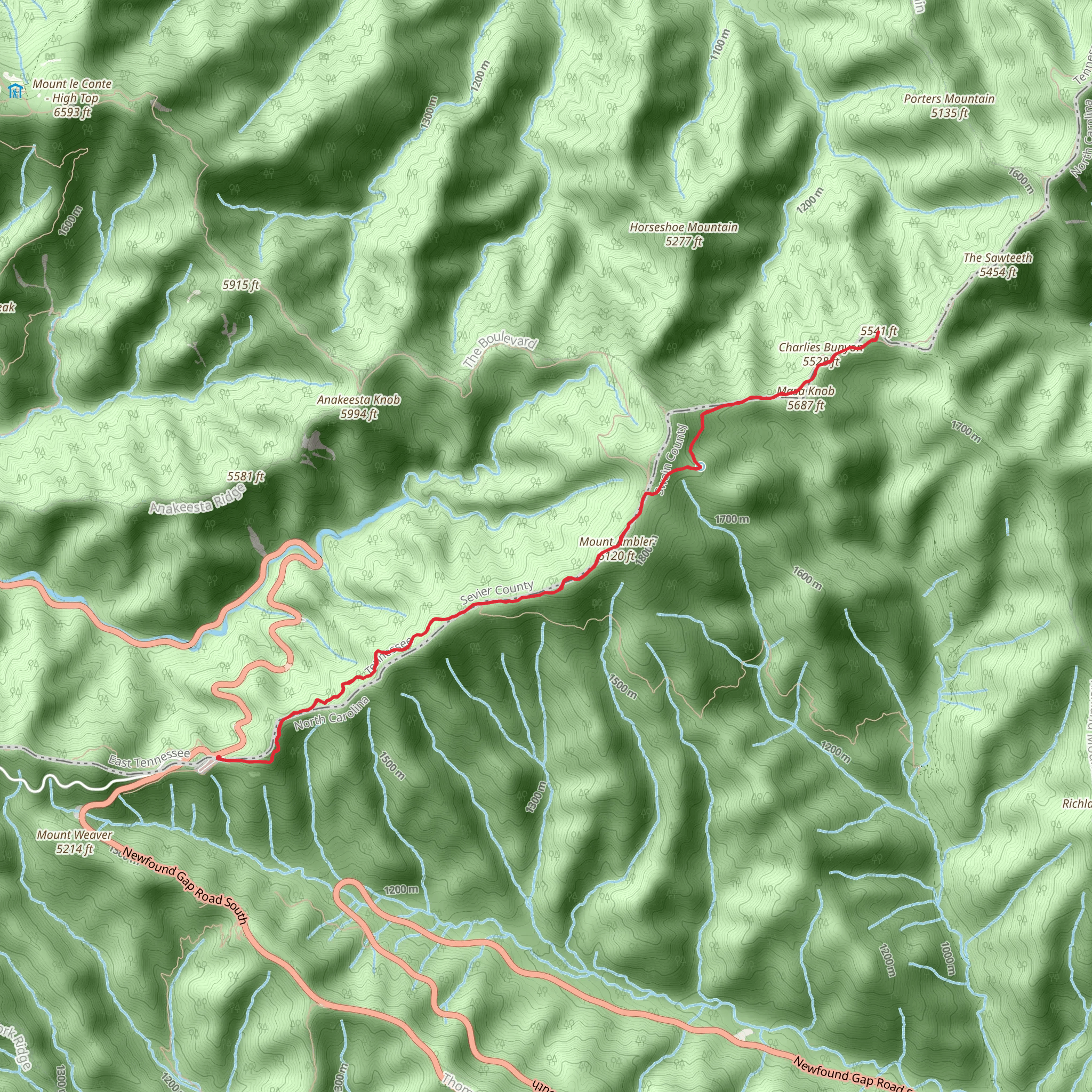 Charles Bunion and Mount Ambler via Appalachian Trail mobile static map
