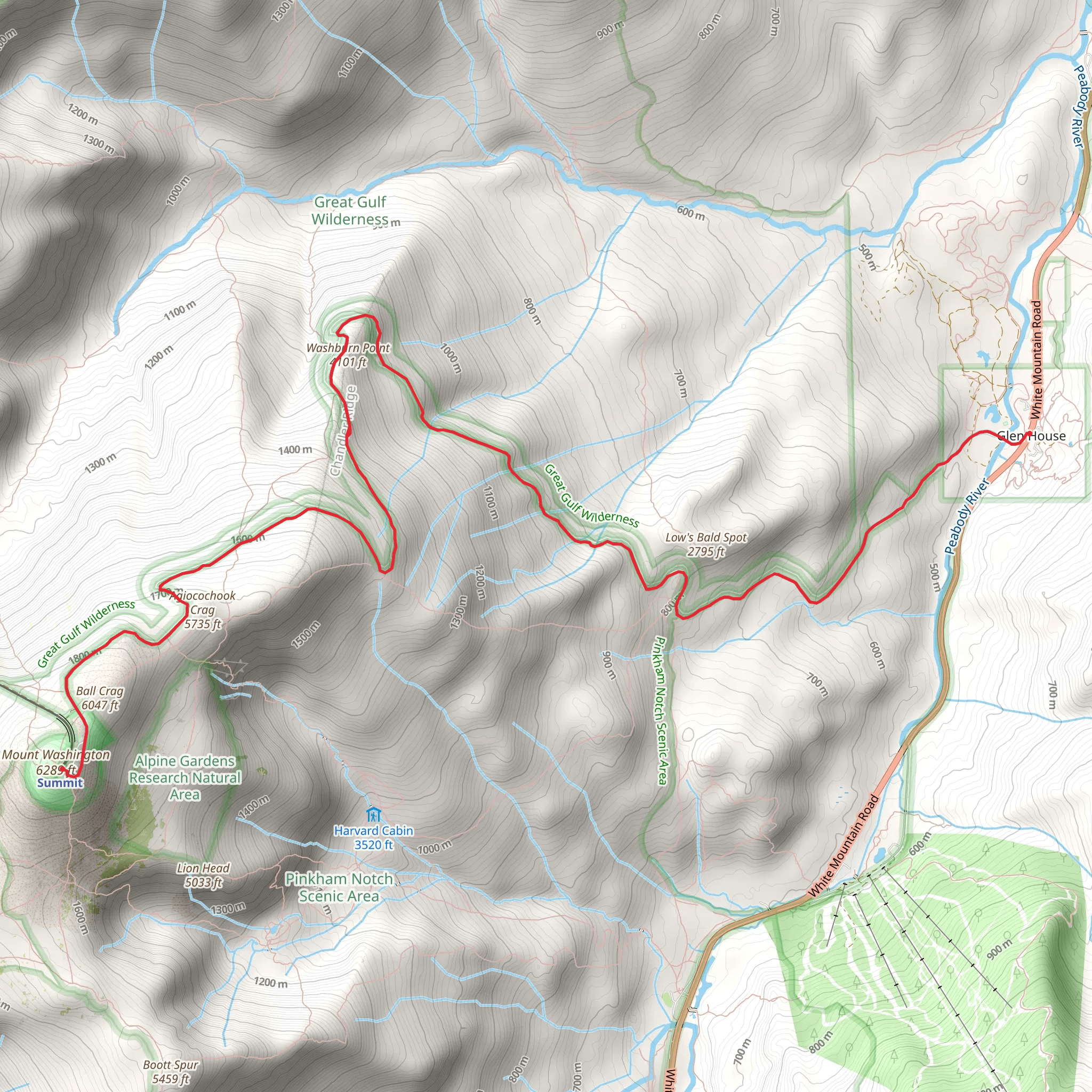 Low's Bald Spot, Washburn Point and Agiocochook Crag Trail mobile static map