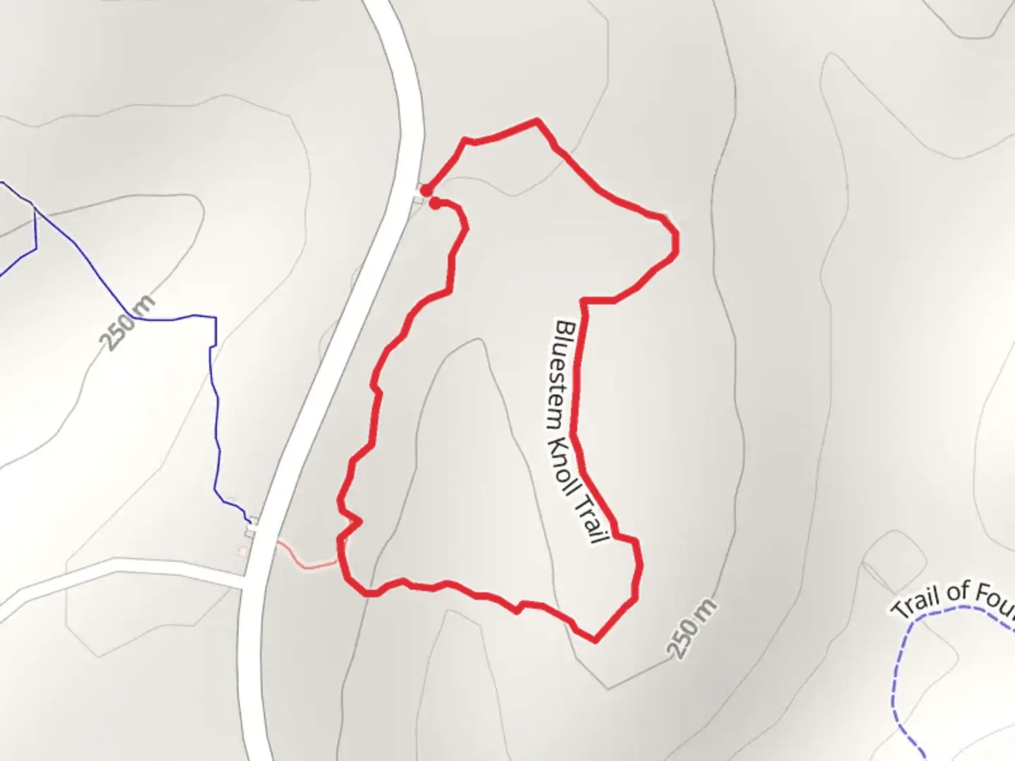 An image depicting the trail Bluestem Knoll Loop Trail and its surrounding area.