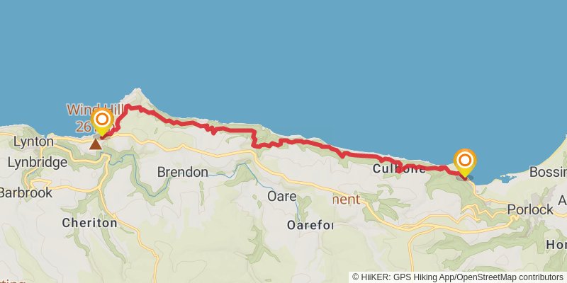 South West Coast Path - Minehead to Combe Martin stage 2 Map