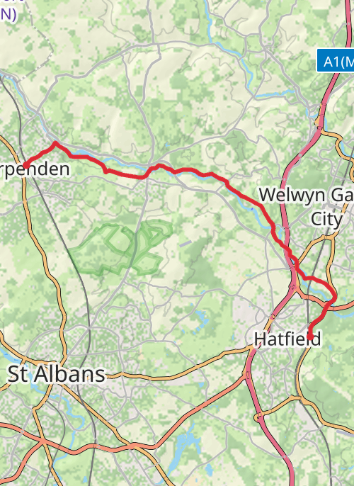 Lea Valley Walk - Harpenden to Hatfield mobile static map