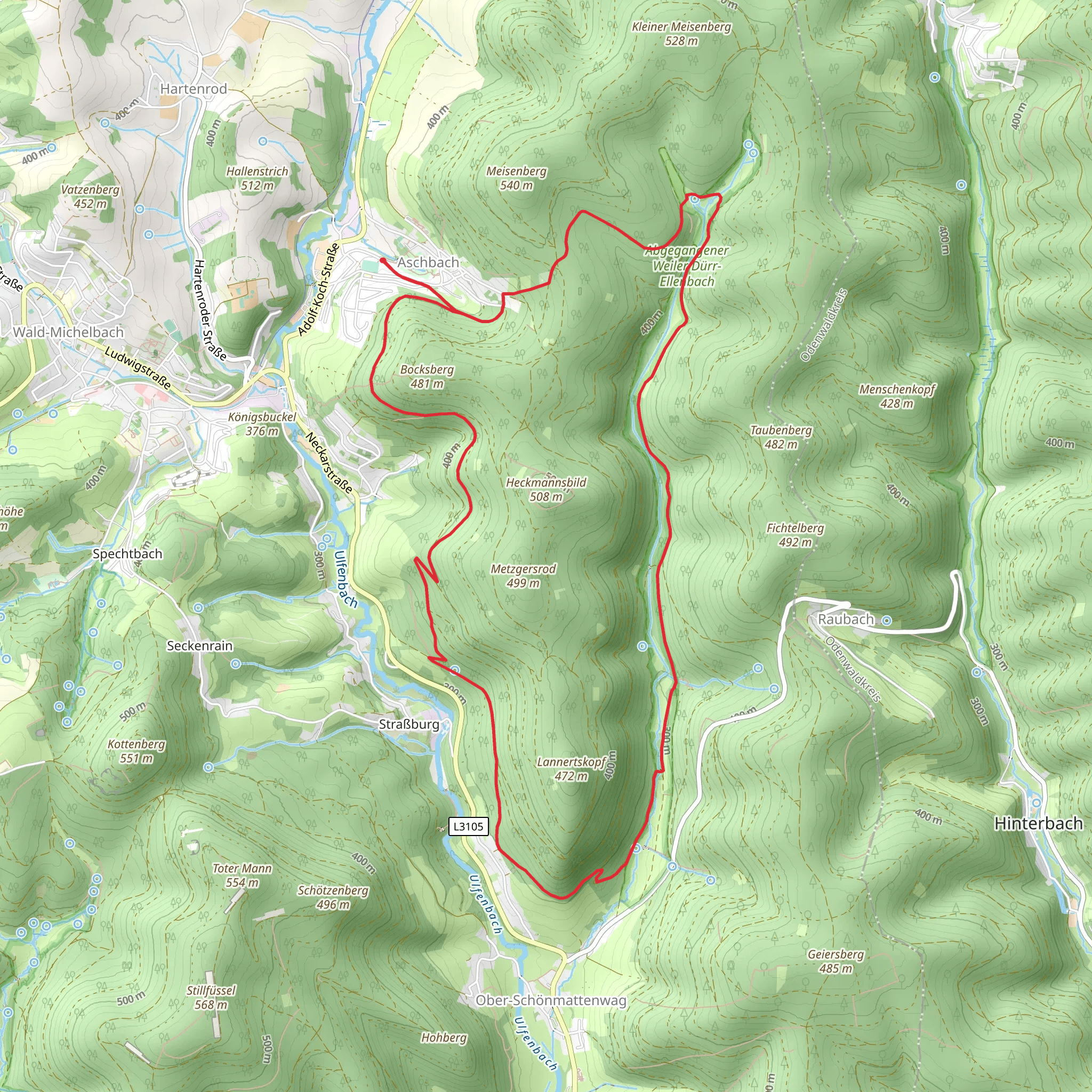Aschbach and Dürr-Ellenbachtal von Wald-Michelbach Loop mobile static map