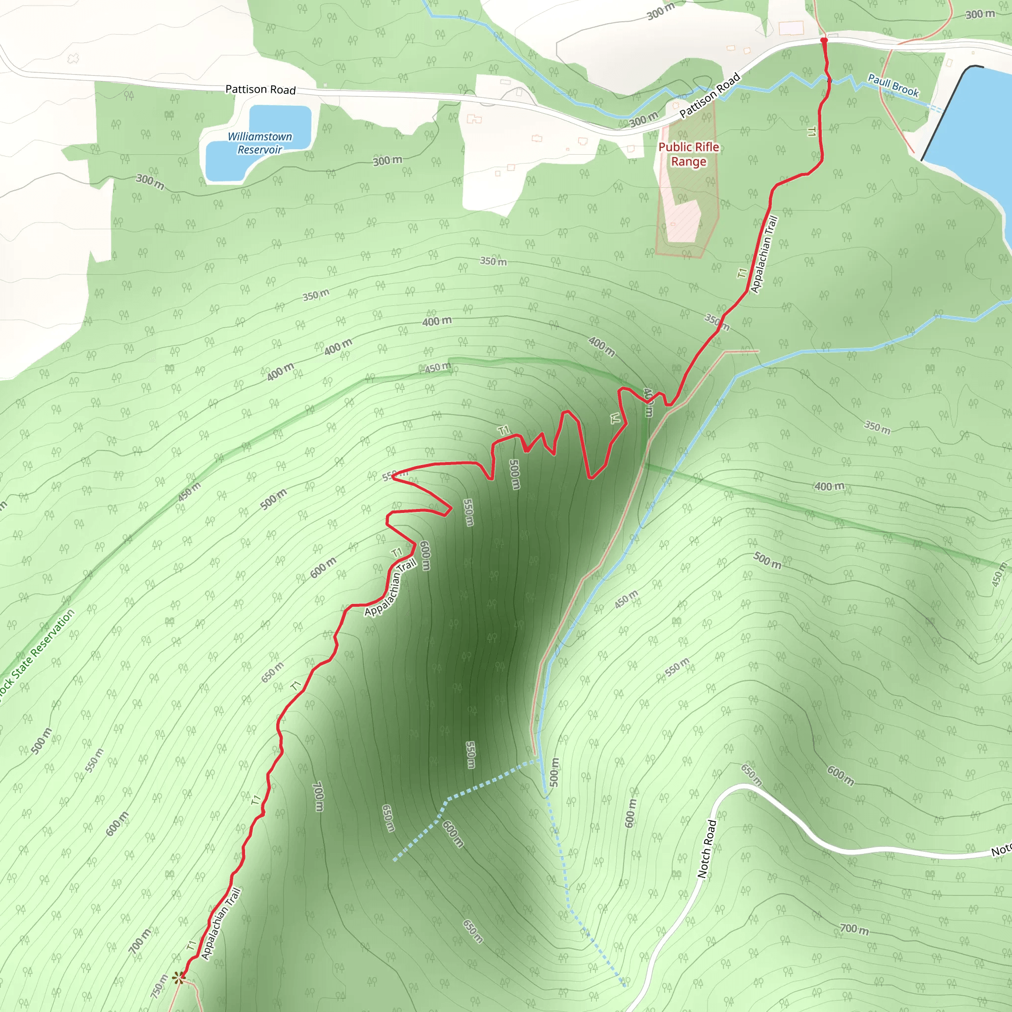 Appalachian Trail from Mount Williams Reservoir mobile static map