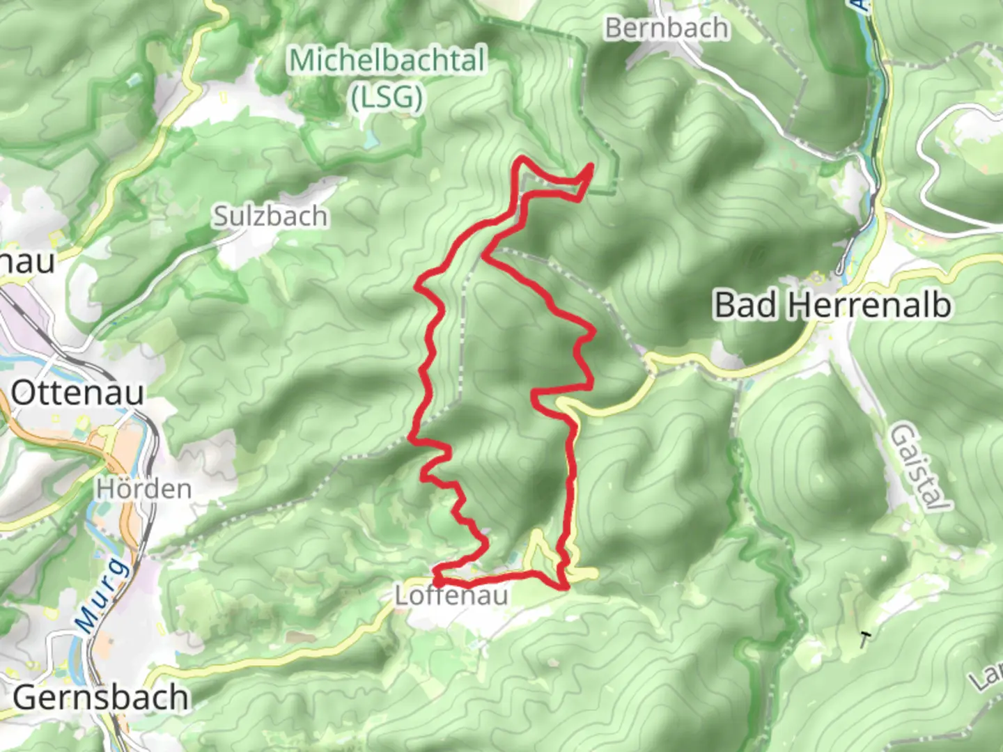 An image depicting the trail Loffenau Loop via Bernstein and its surrounding area.