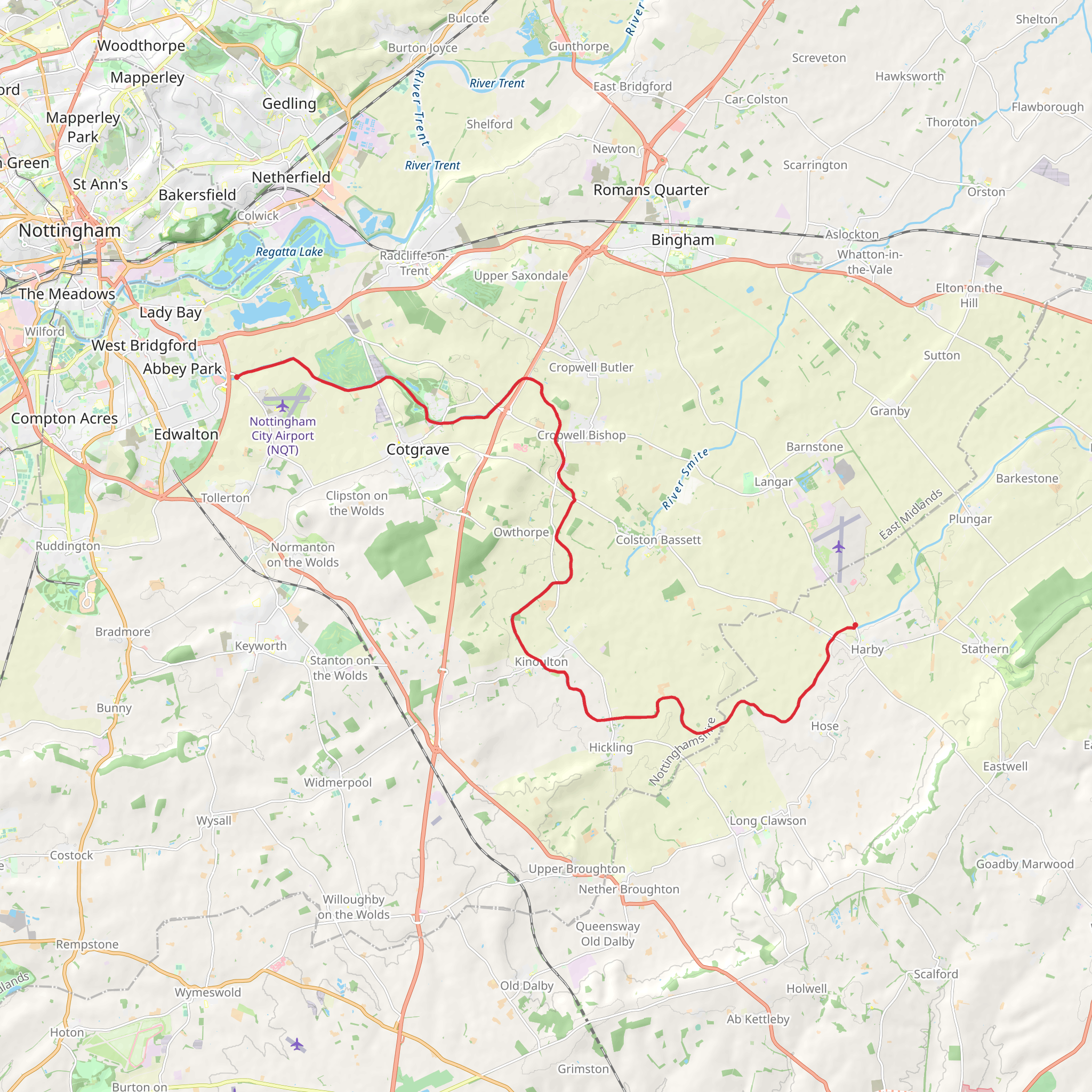 Bassingfield to Harby Walk mobile static map
