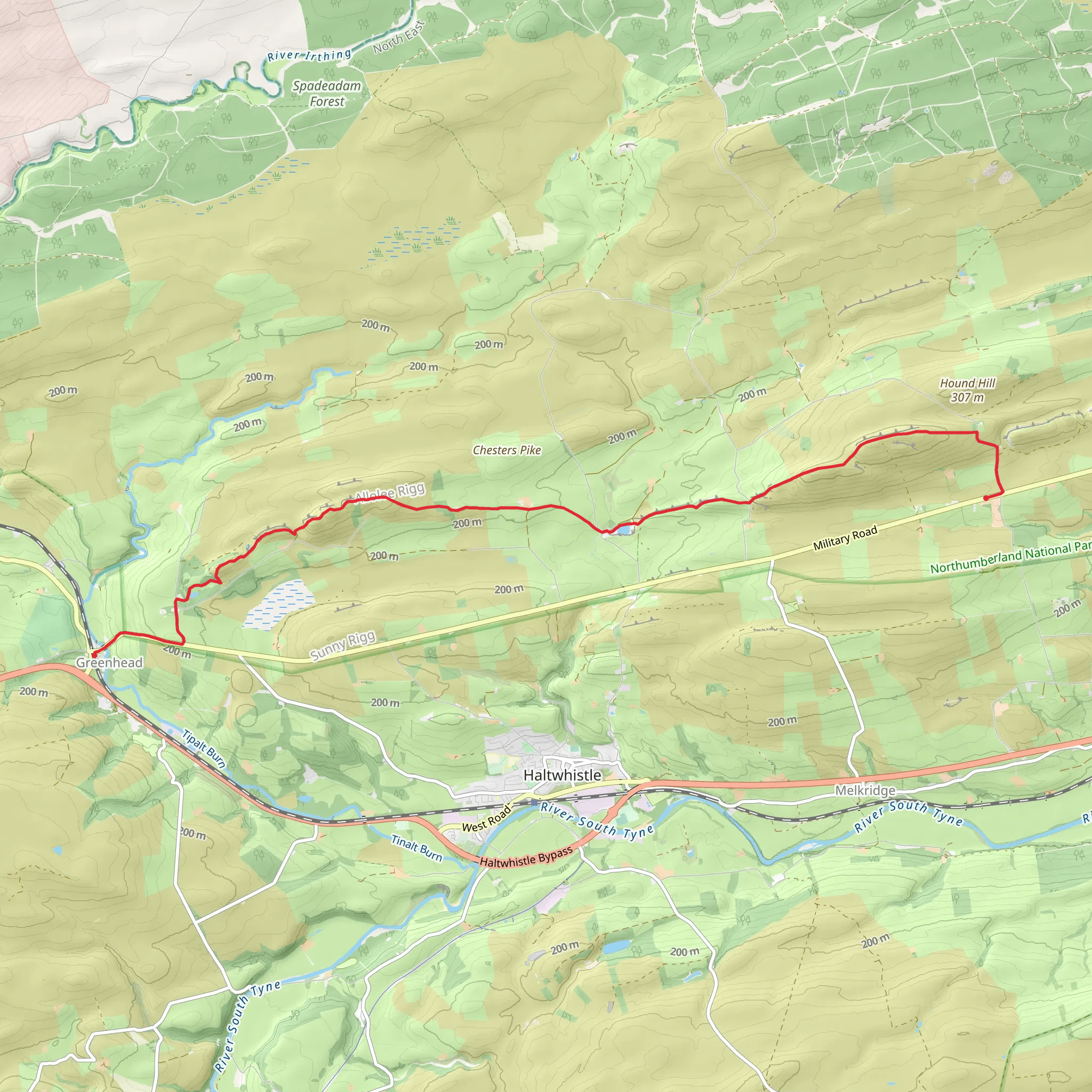 Greenhead to Once Brewed Walk mobile static map