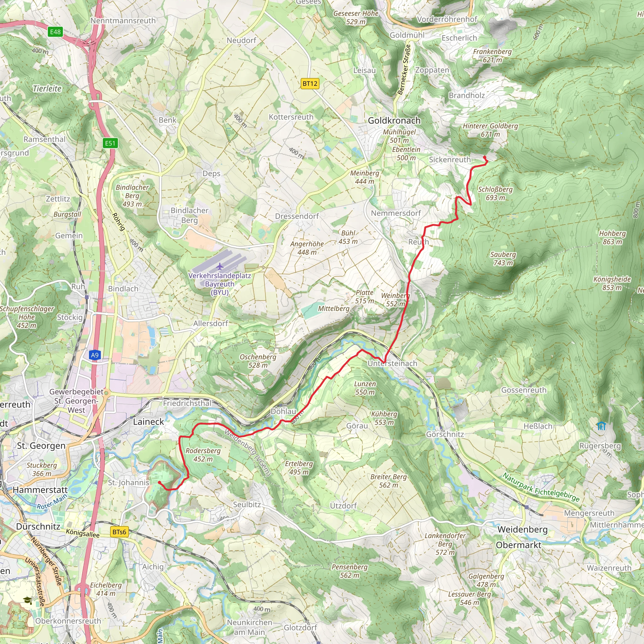 Sickenreuth to Eremitage via Fraenkischer Gebirgsweg mobile static map
