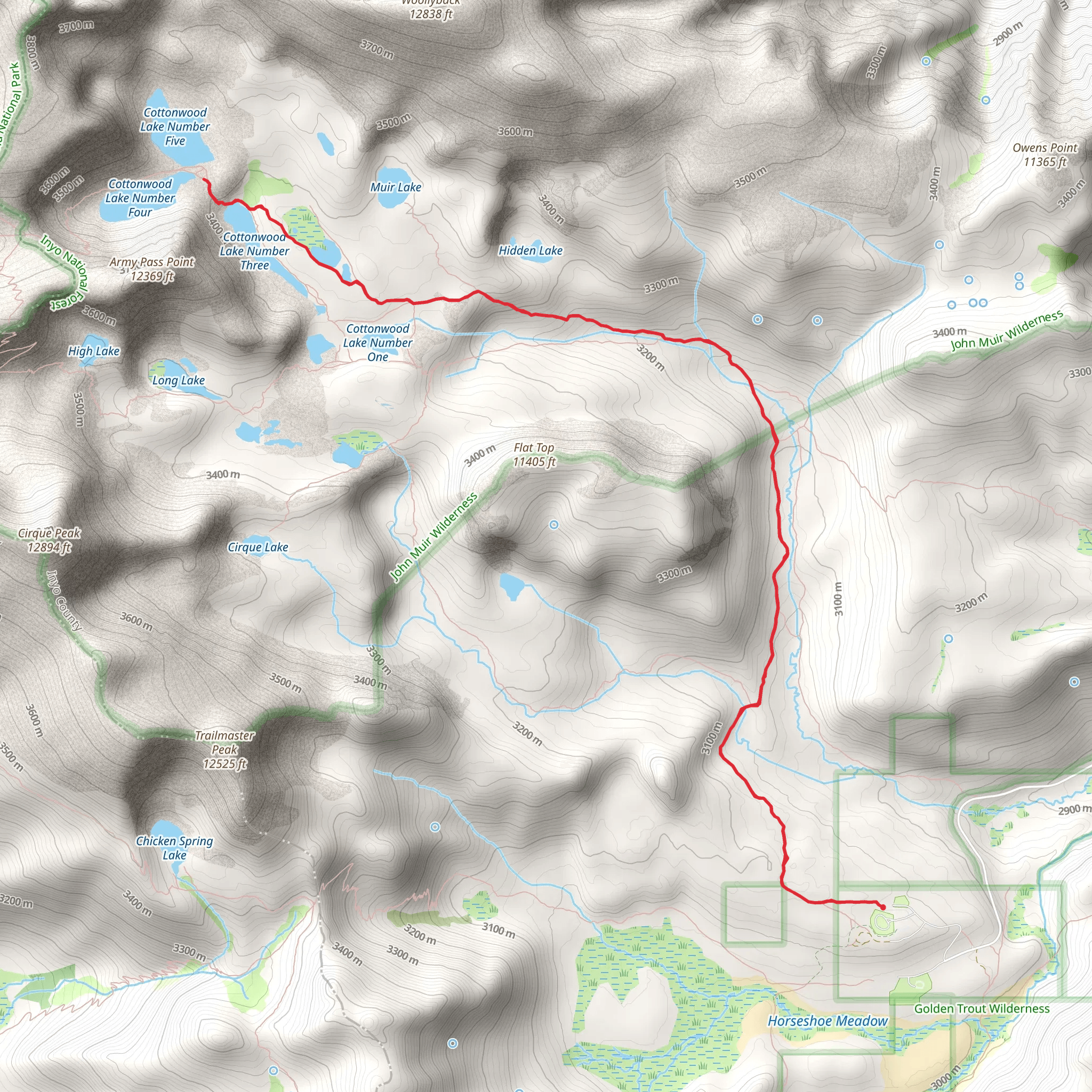 Cottonwood Lakes Trail mobile static map