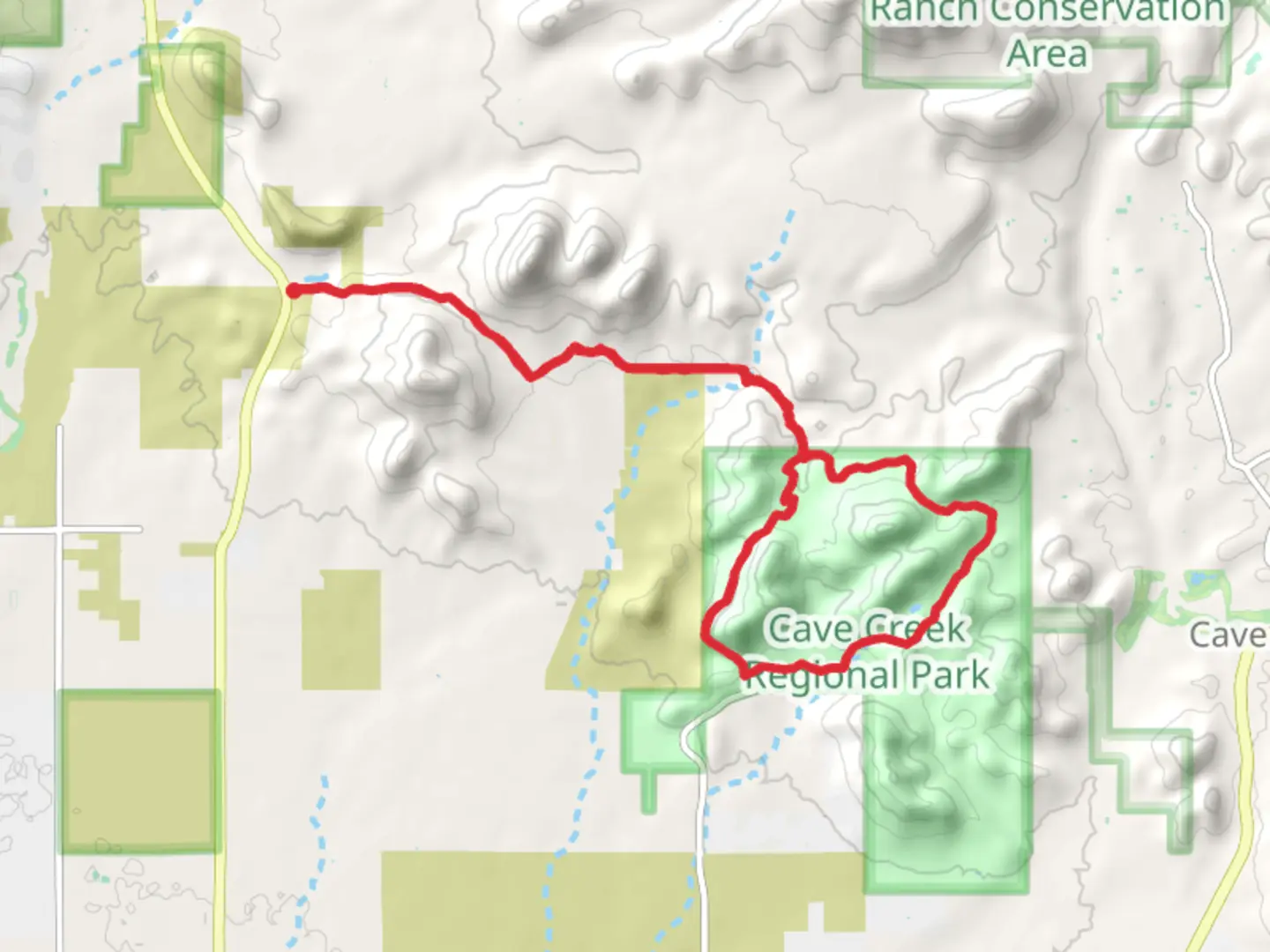 An image depicting the trail Cave Creek Regional Park Loop via Maricopa Trail and its surrounding area.