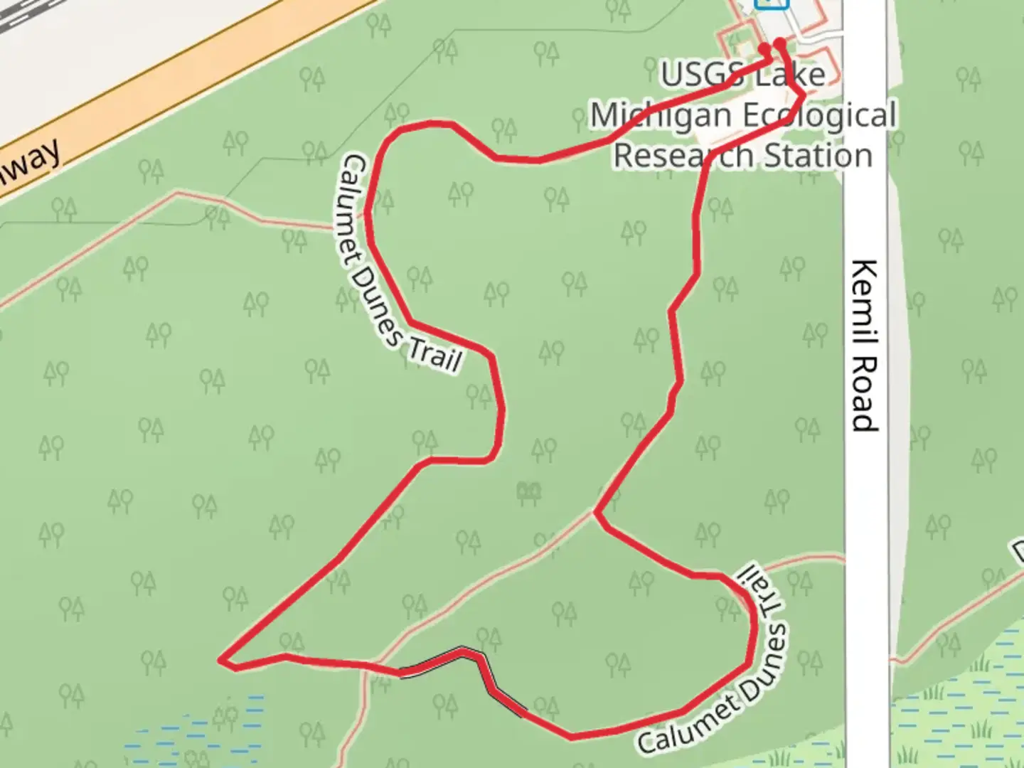 An image depicting the trail Calumet Dunes Trail and its surrounding area.