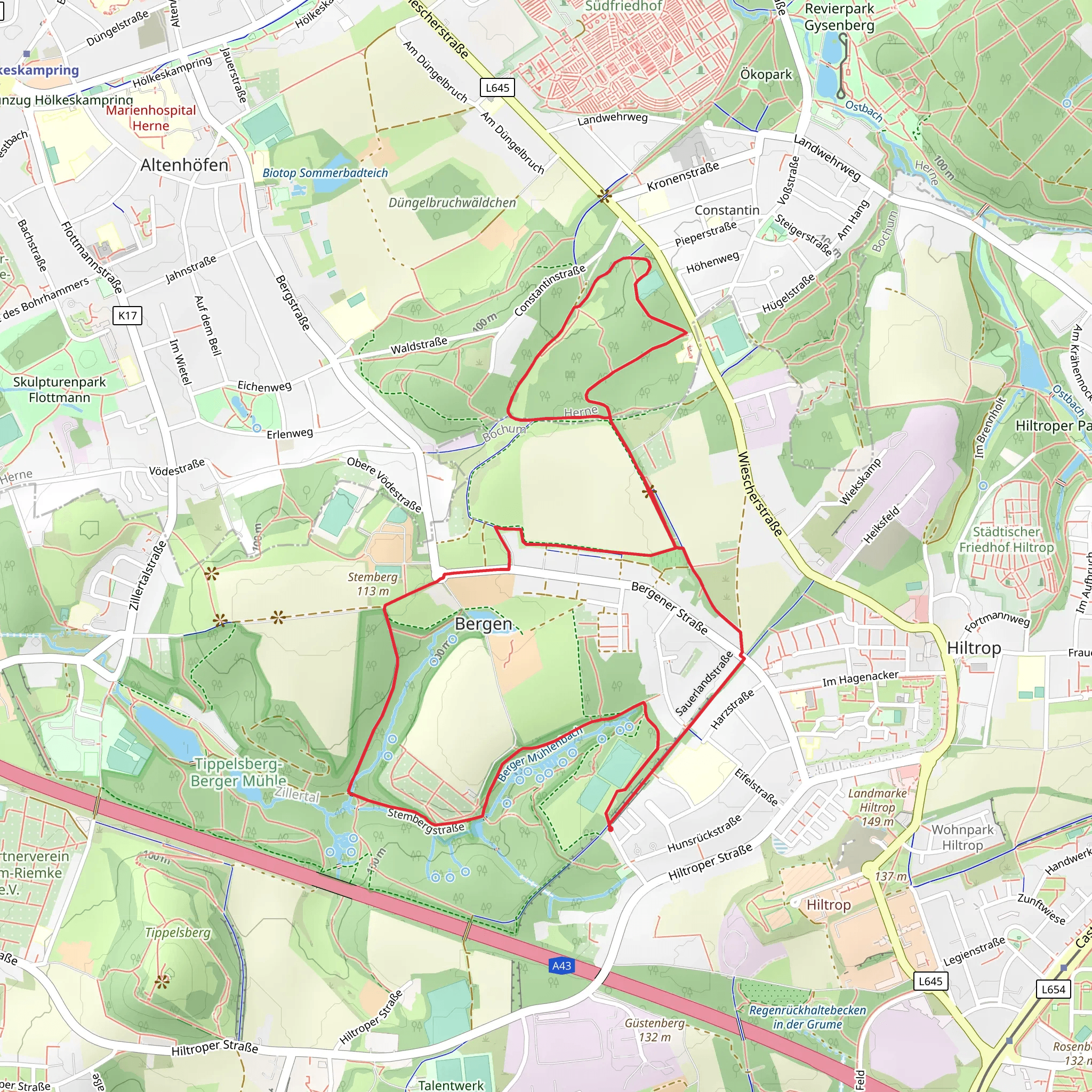 Rund um Bochum and Raute Katzenstein Gysenberg Loop mobile static map