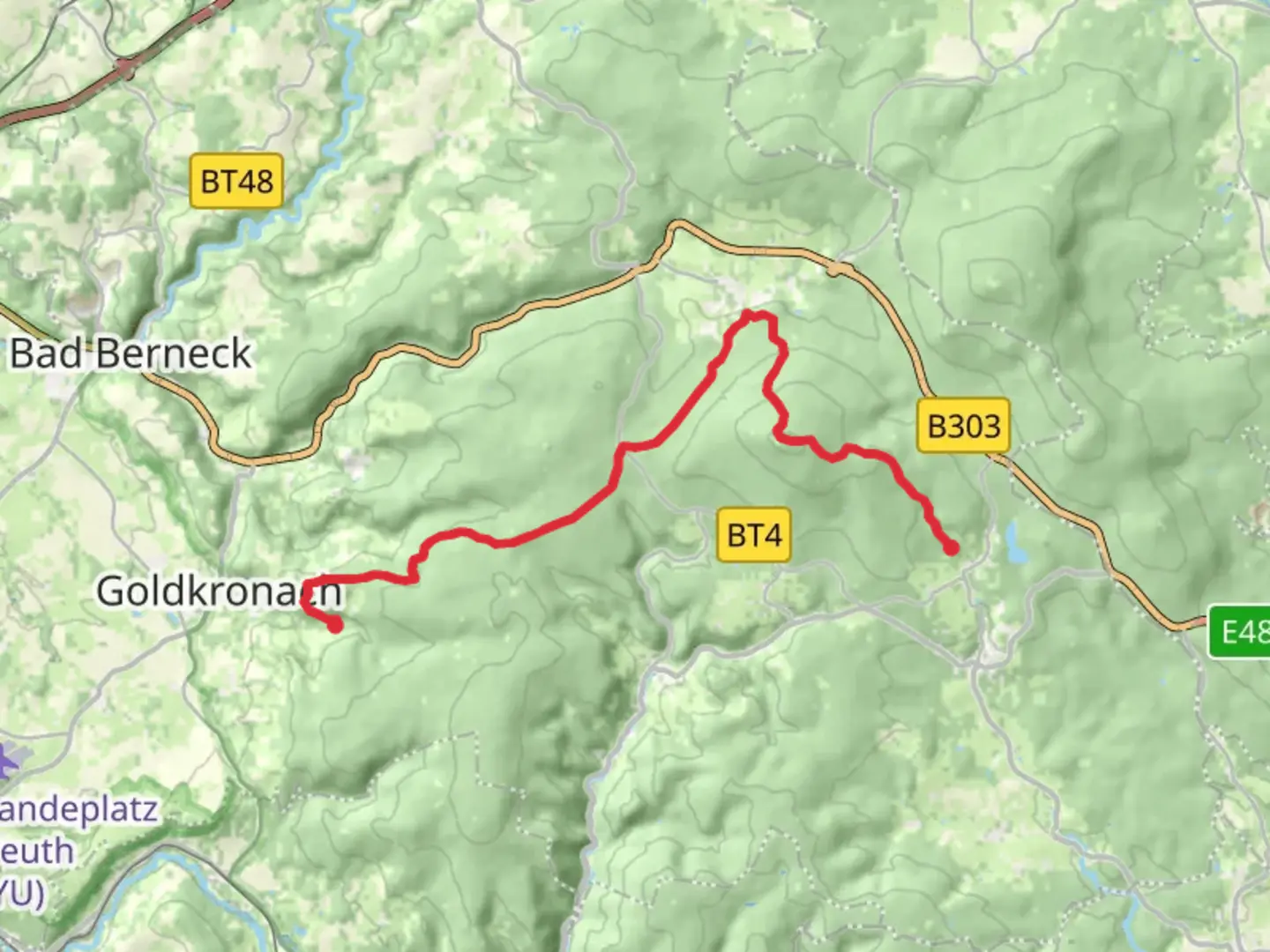 An image depicting the trail Neubau to Gesegneter Friedrich Walk and its surrounding area.