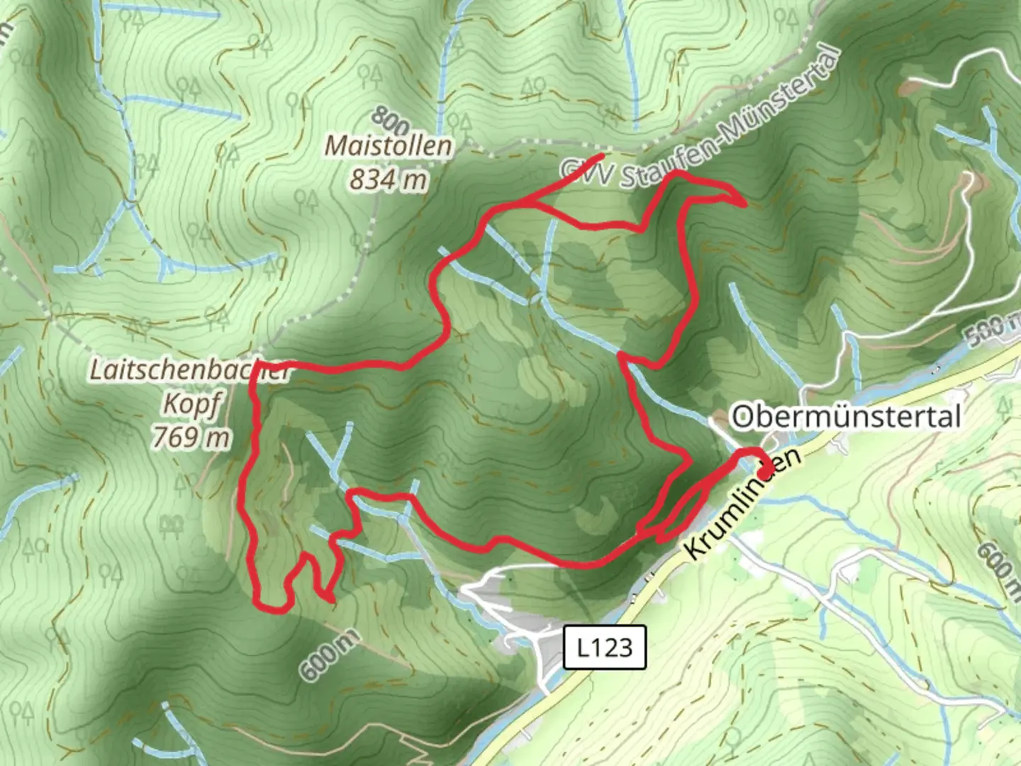 An image depicting the trail Breitackerpfad Loop and its surrounding area.