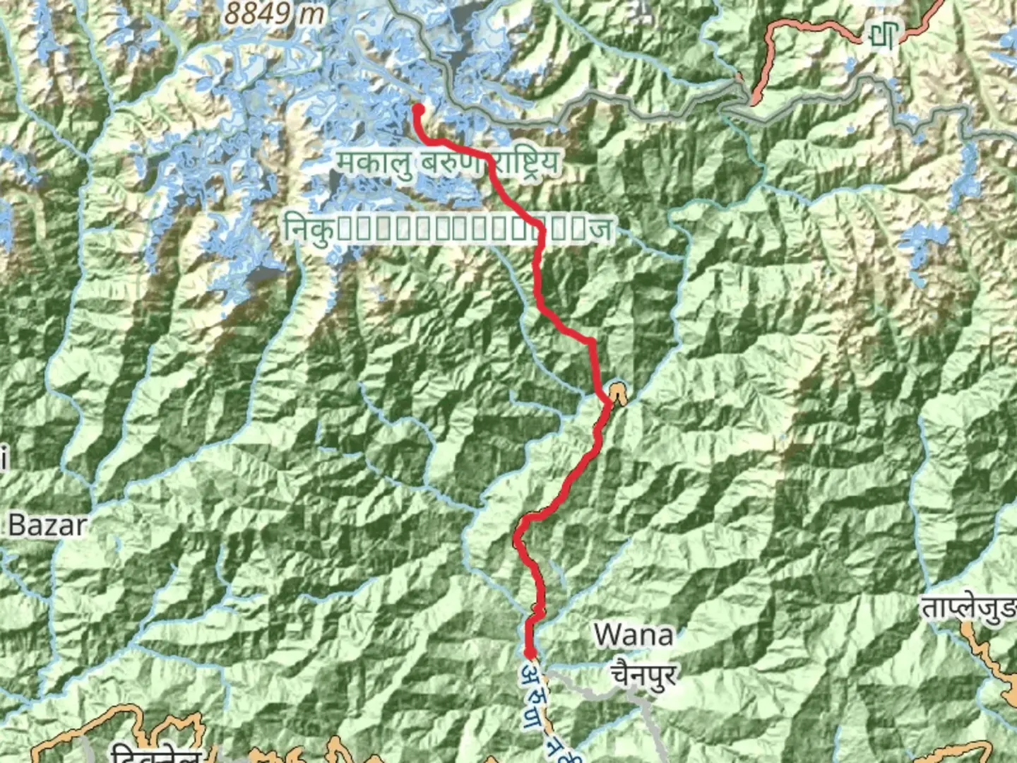 An image depicting the trail Makalu Base Camp Trek and its surrounding area.