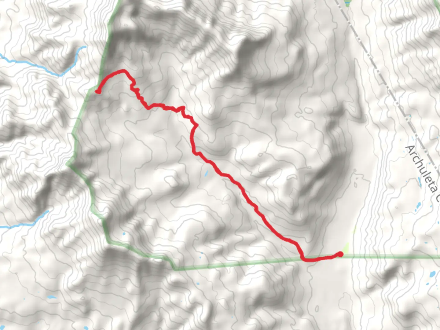 An image depicting the trail Hughes Trail via Archuleta Trail and its surrounding area.