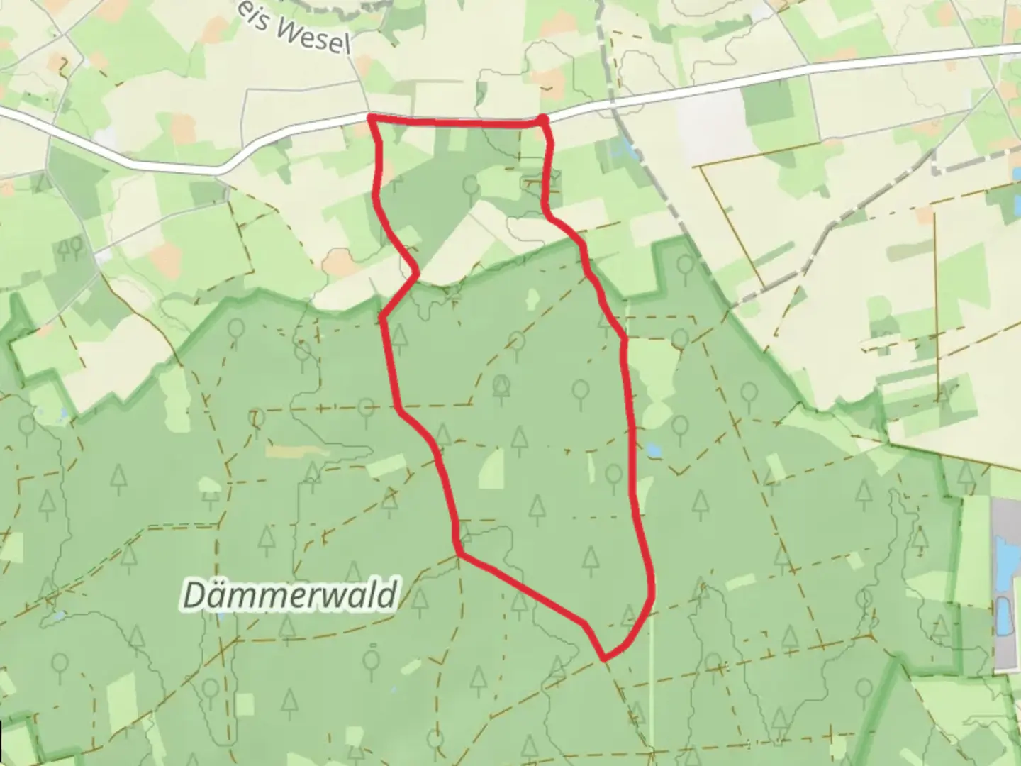 An image depicting the trail Jaegerheide Rundweg and Hohe Mark Steig and its surrounding area.