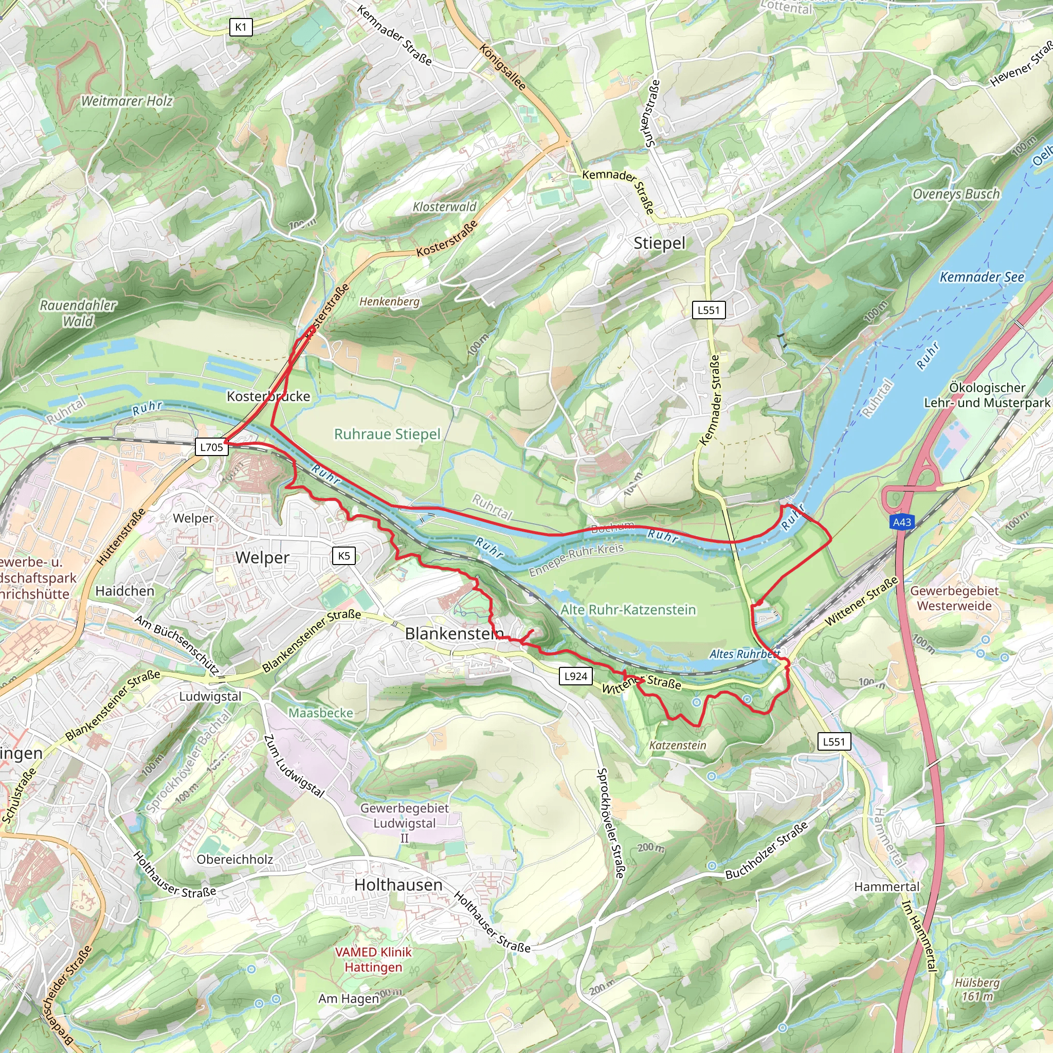 Ruhr, Burg Blankenstein and Turm der Burg Blankenstein via Pilgerweg mobile static map